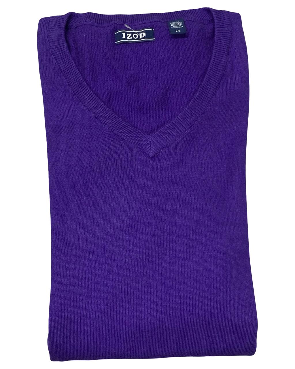 IZOD Purple V-Neck Knit Sweater | Size Large | Chest 23”