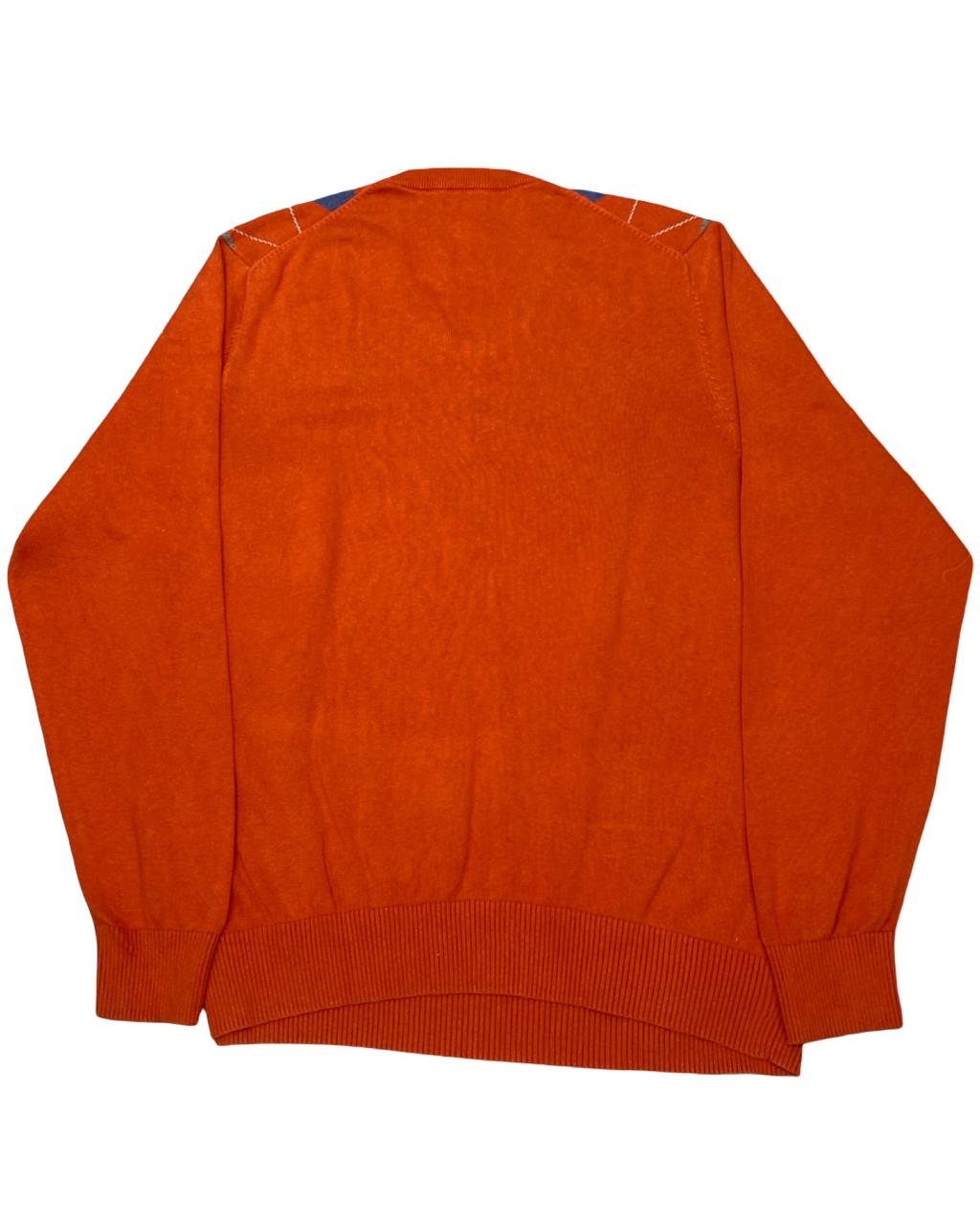 IZOD Orange Argyle V-Neck Sweater | Size Large | Chest 23.5”