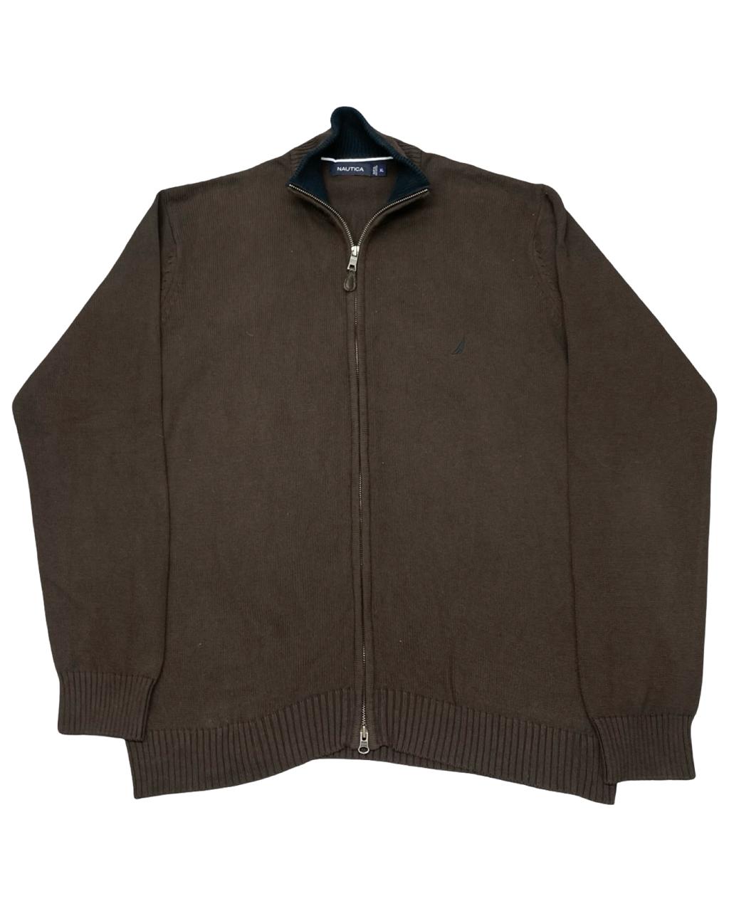 Nautica Brown Full-Zip Mock Neck Sweater | Size Large | Chest 24”