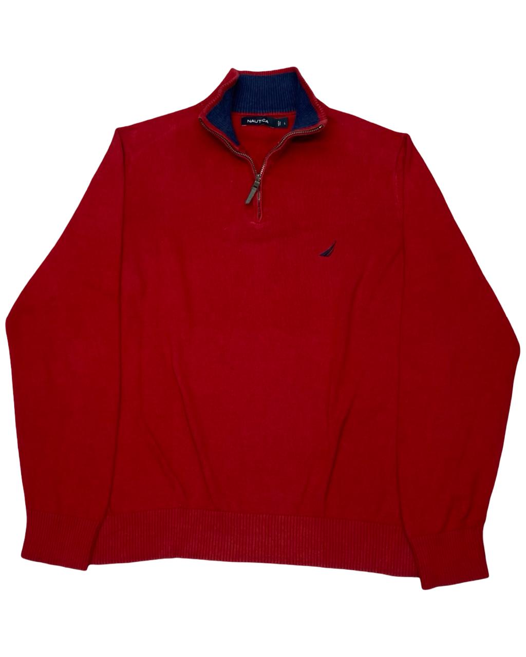 Nautica Red Quarter-Zip Mock Neck Sweater | Size Medium | Chest 22”