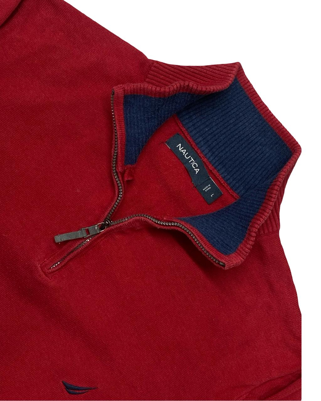 Nautica Red Quarter-Zip Mock Neck Sweater | Size Medium | Chest 22”