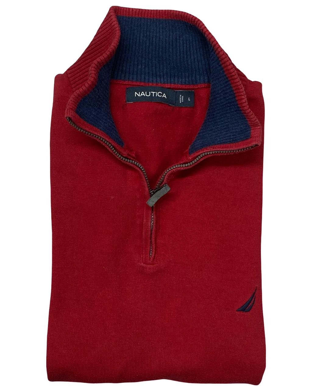 Nautica Red Quarter-Zip Mock Neck Sweater | Size Medium | Chest 22”