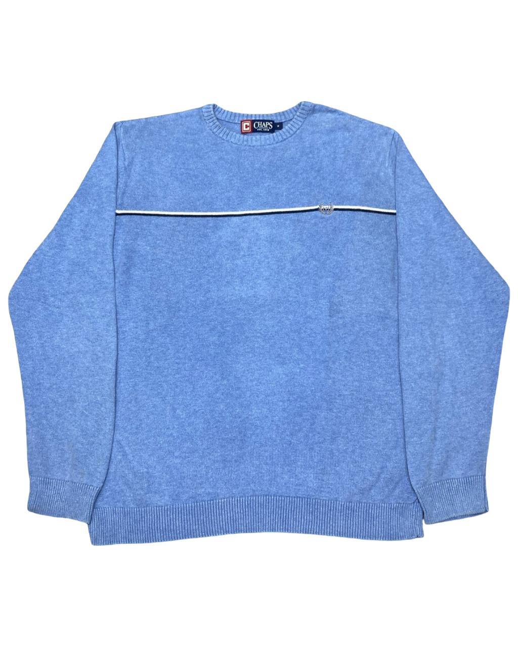 Chaps Blue Crewneck Sweater with Chest Stripe | Size Large | Chest 23”