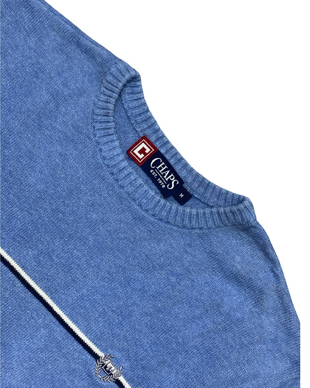 Chaps Blue Crewneck Sweater with Chest Stripe | Size Large | Chest 23”