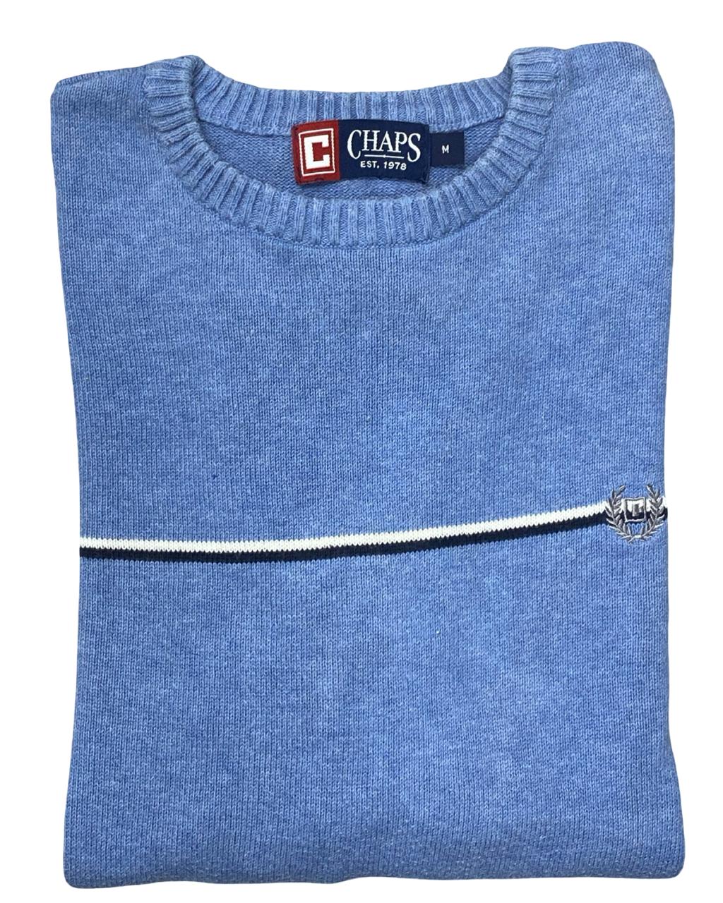 Chaps Blue Crewneck Sweater with Chest Stripe | Size Large | Chest 23”