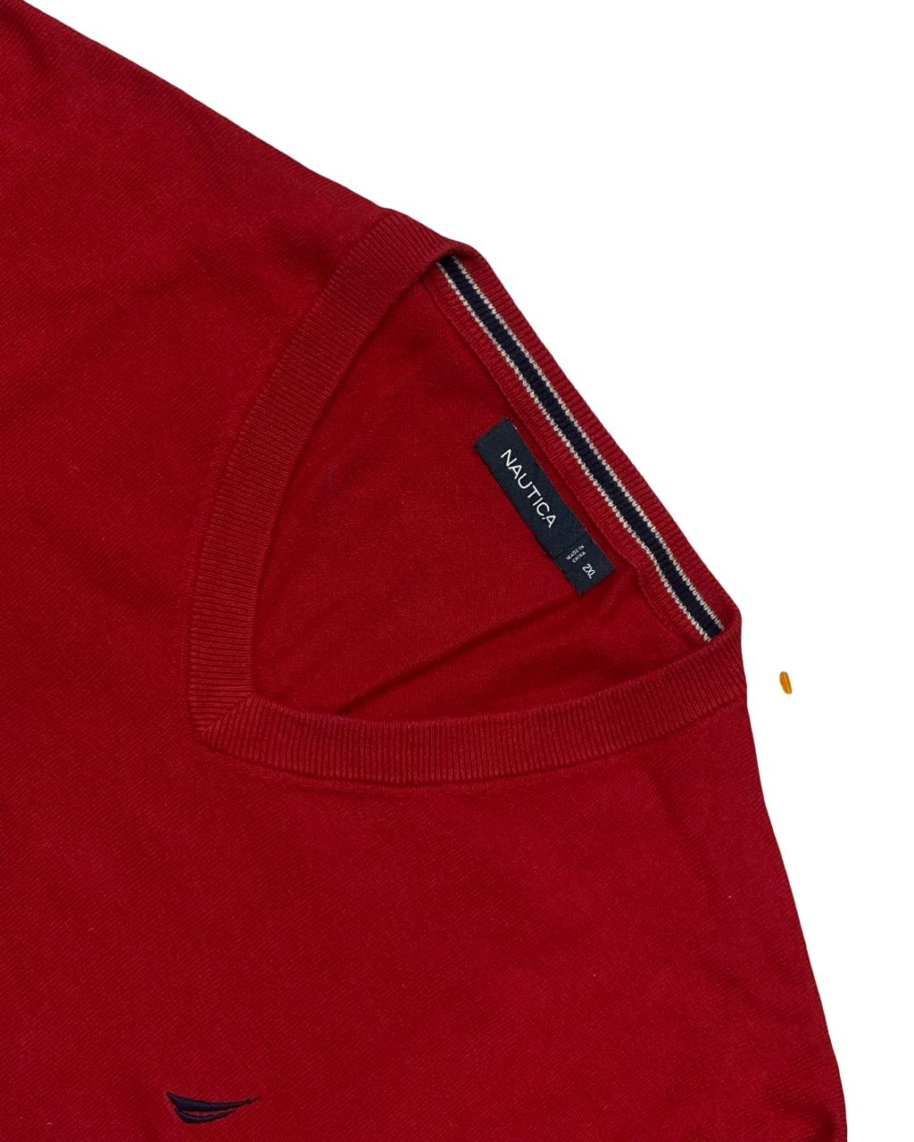Nautica Red V-Neck Cotton Sweater | Size XL | Chest 26.5”