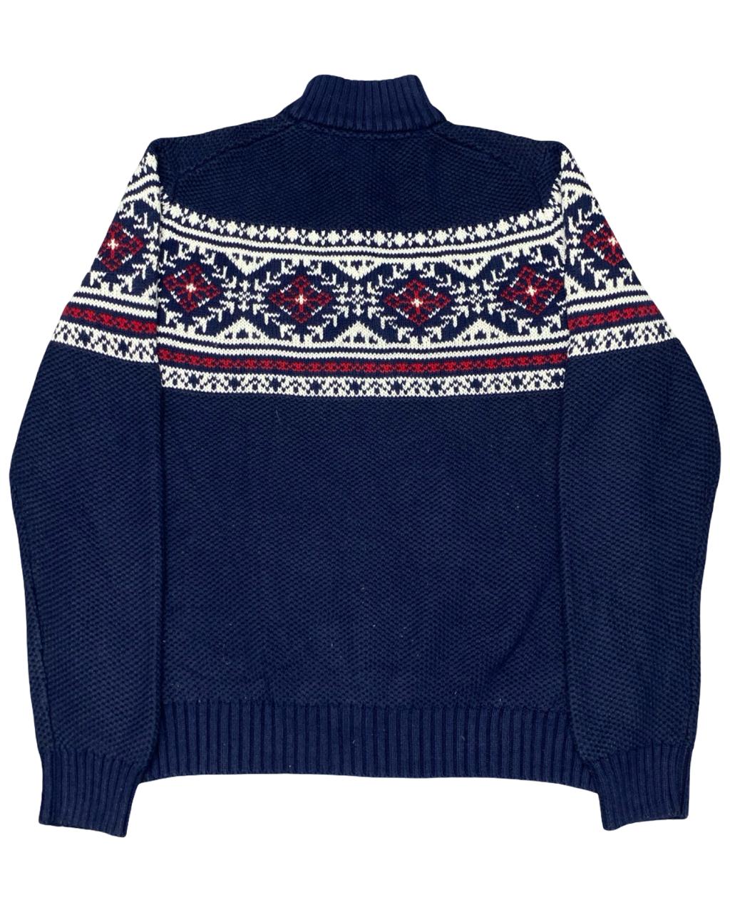 IZOD Navy Fair Isle Quarter-Zip Sweater | Size Large | Chest 23”