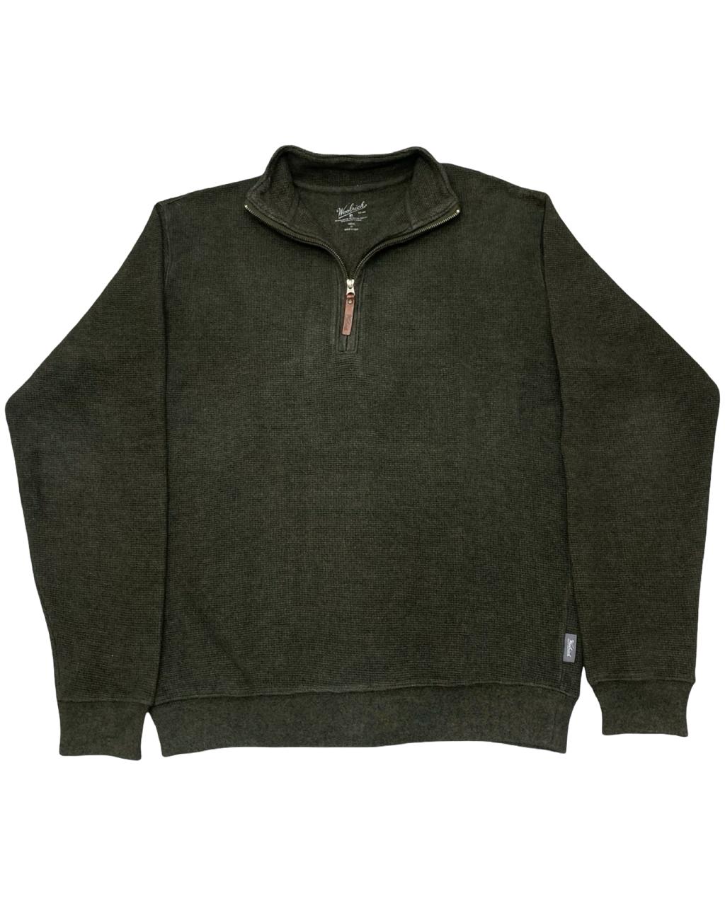 Woolrich Olive Green Waffle Knit Quarter-Zip Sweater | Size Large | Chest 23”