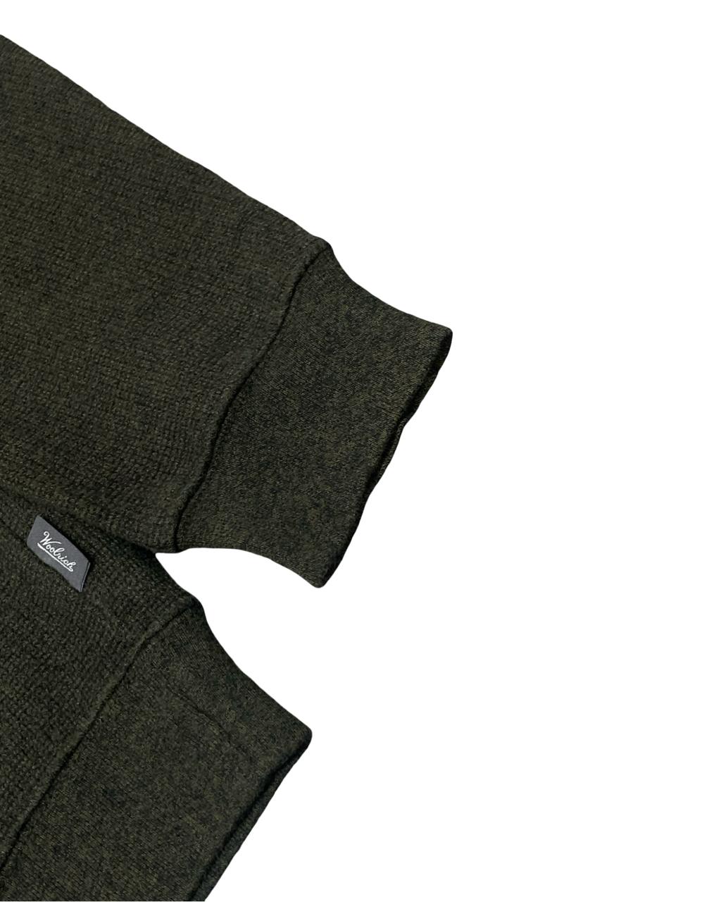 Woolrich Olive Green Waffle Knit Quarter-Zip Sweater | Size Large | Chest 23”