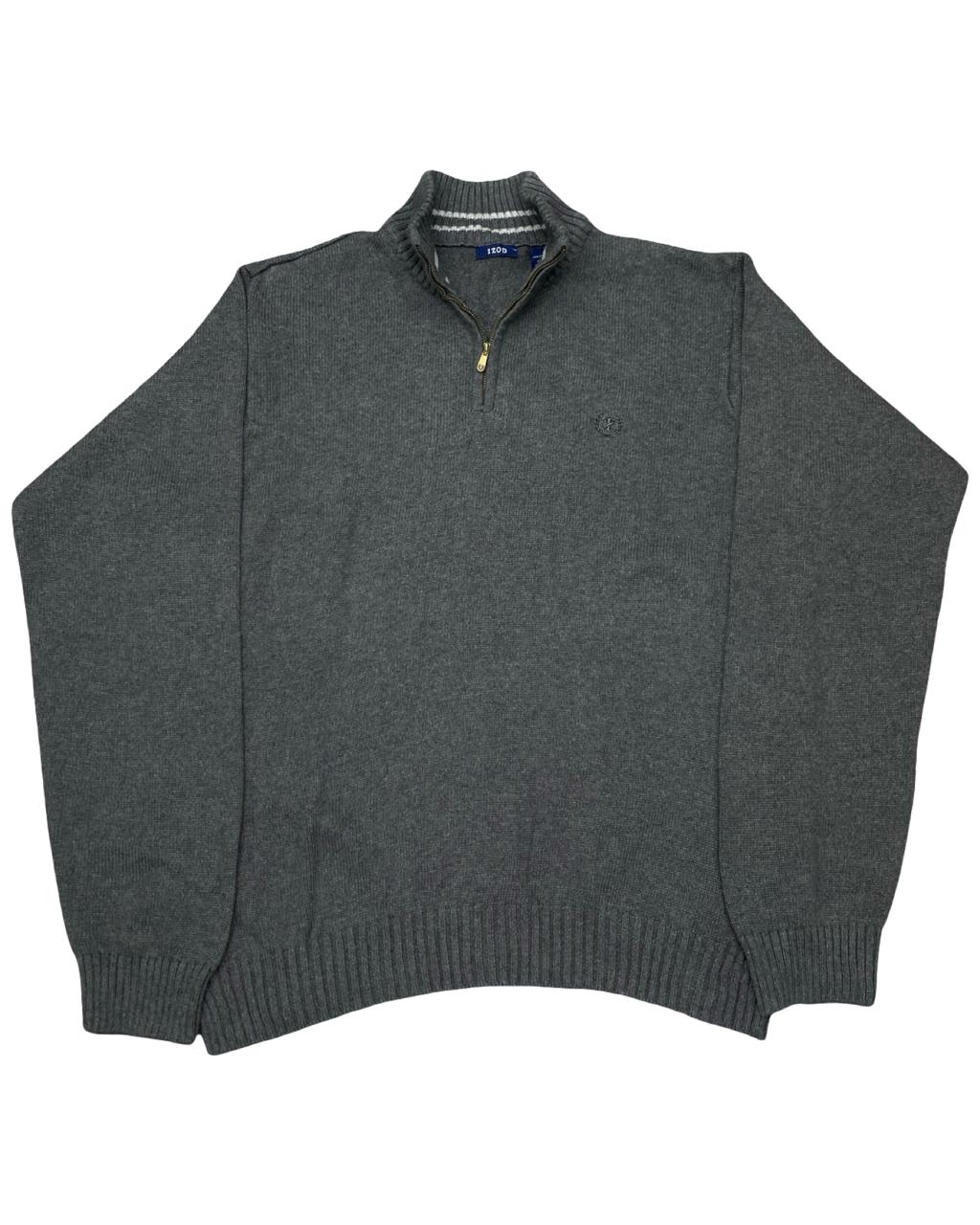 IZOD Gray Quarter-Zip Mock Neck Sweater | Size Large | Chest 25”