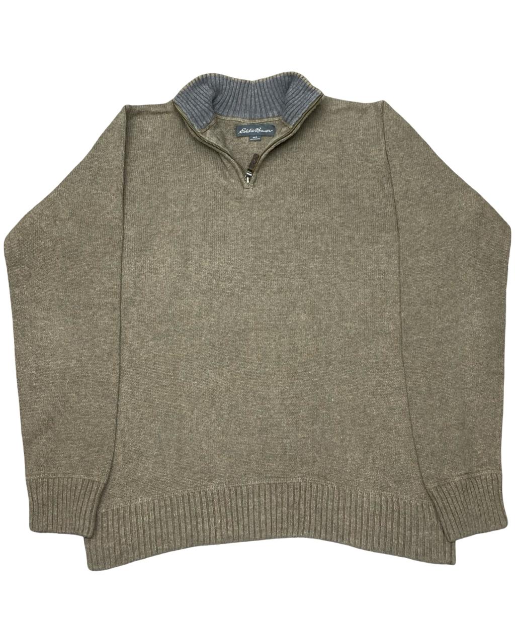 Eddie Bauer Taupe Heather Quarter-Zip Sweater | Size Large | Chest 24.5”