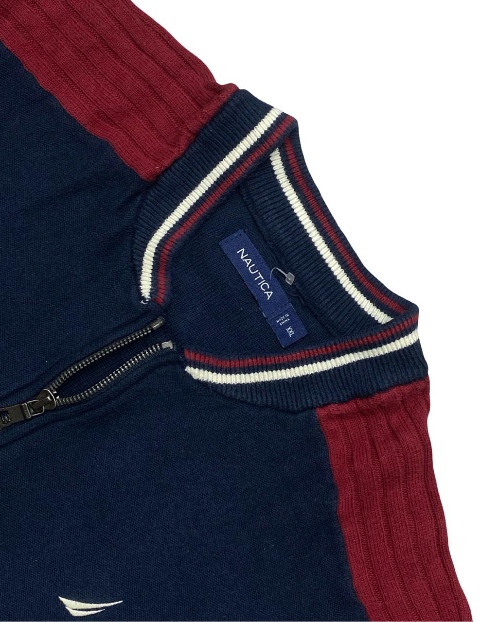 Nautica Navy & Red Full-Zip Track Sweater | Size Large | Chest 25”