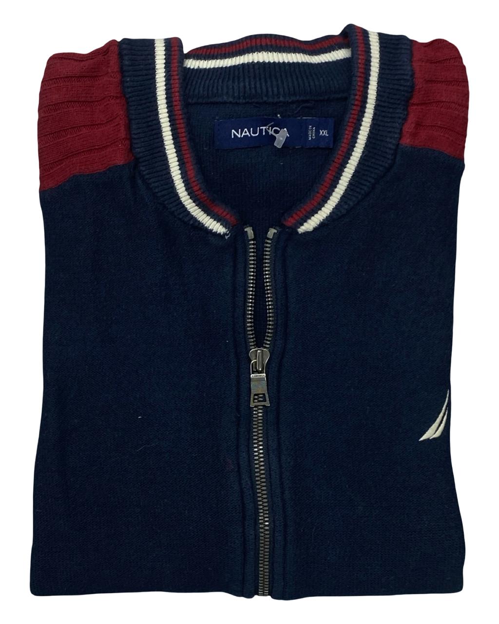 Nautica Navy & Red Full-Zip Track Sweater | Size Large | Chest 25”