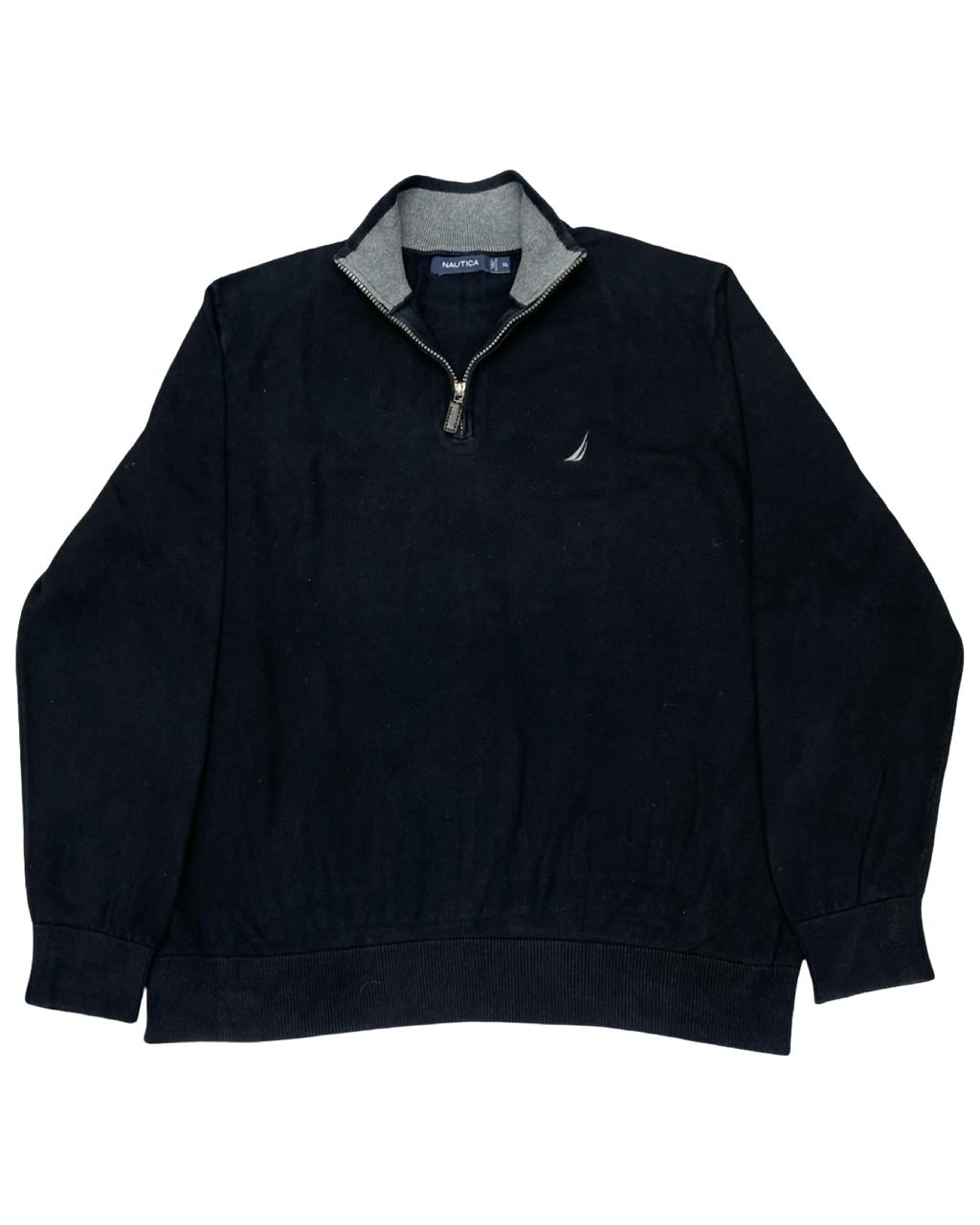 Nautica Black Quarter-Zip Mock Neck Sweater | Size Large | Chest 24.5”