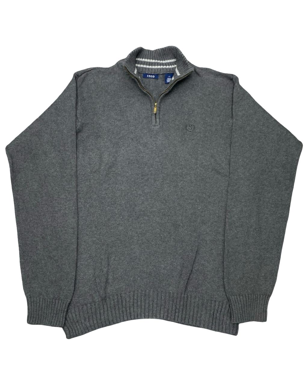 IZOD Heather Gray Quarter-Zip Mock Neck Sweater | Size Large | Chest 23”