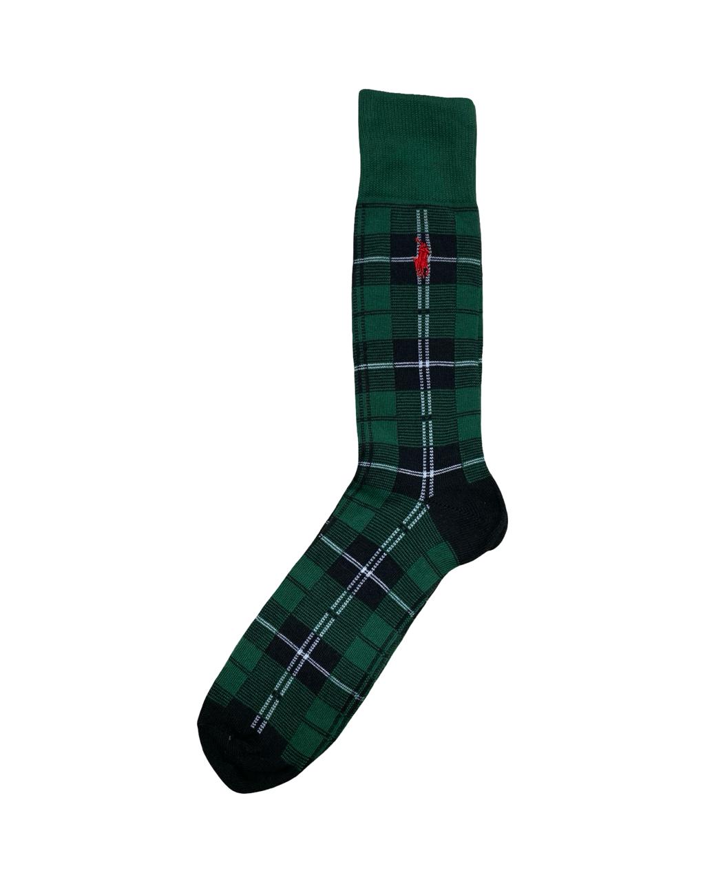 Ralph Lauren 3-Pair Green Plaid & Stripe Socks Set – Polo Logo Collection | Factory Leftovers