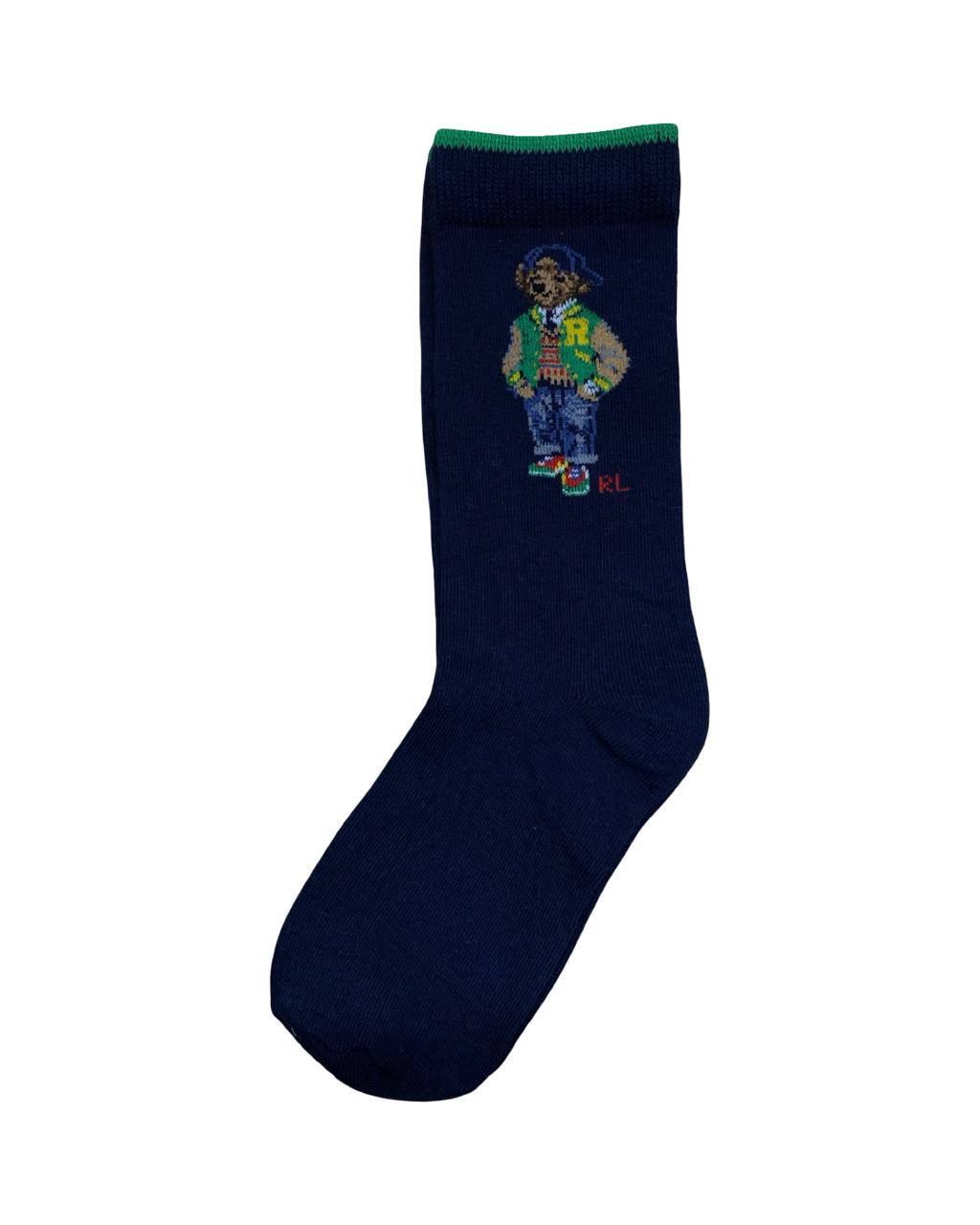 Kids Navy Bear Graphic Socks – Green Top Trim | Factory Leftovers