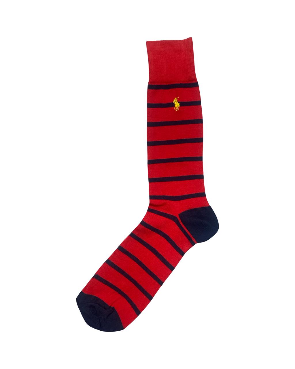 Ralph Lauren Red & Navy Striped Socks with Yellow Polo Logo | Factory Leftovers