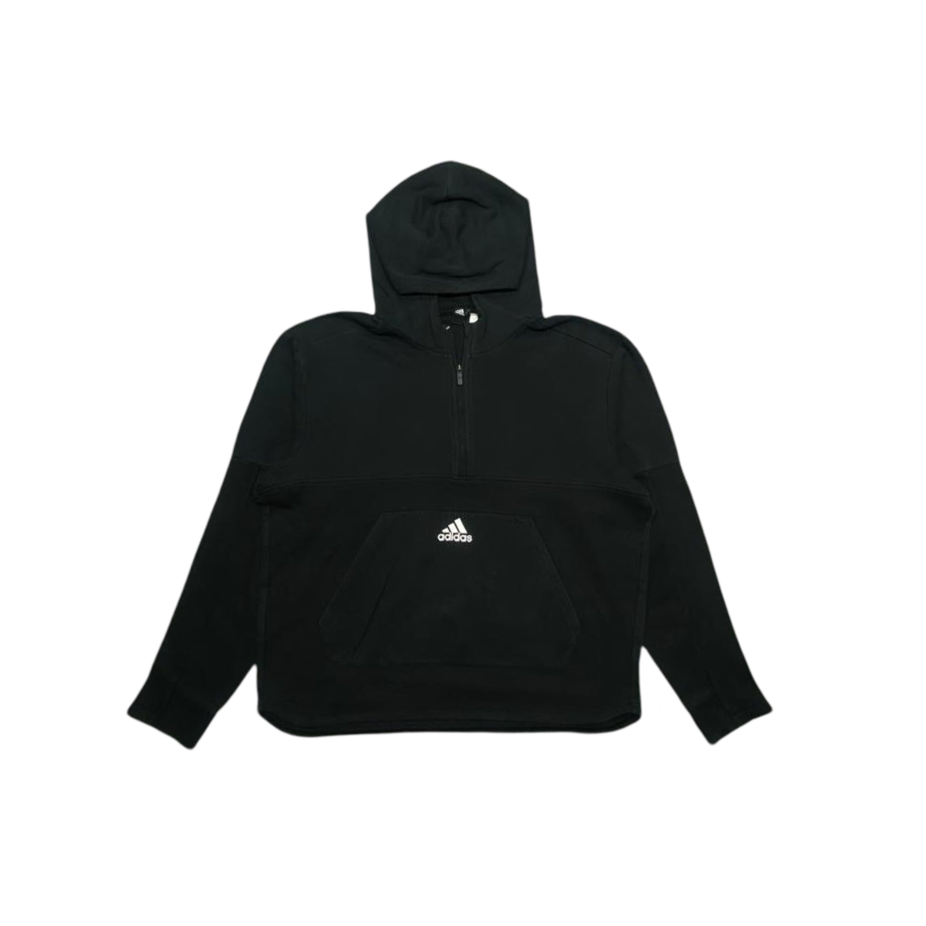 Adidas Black Hoodie with Half-Zip and Front Pocket | Medium
