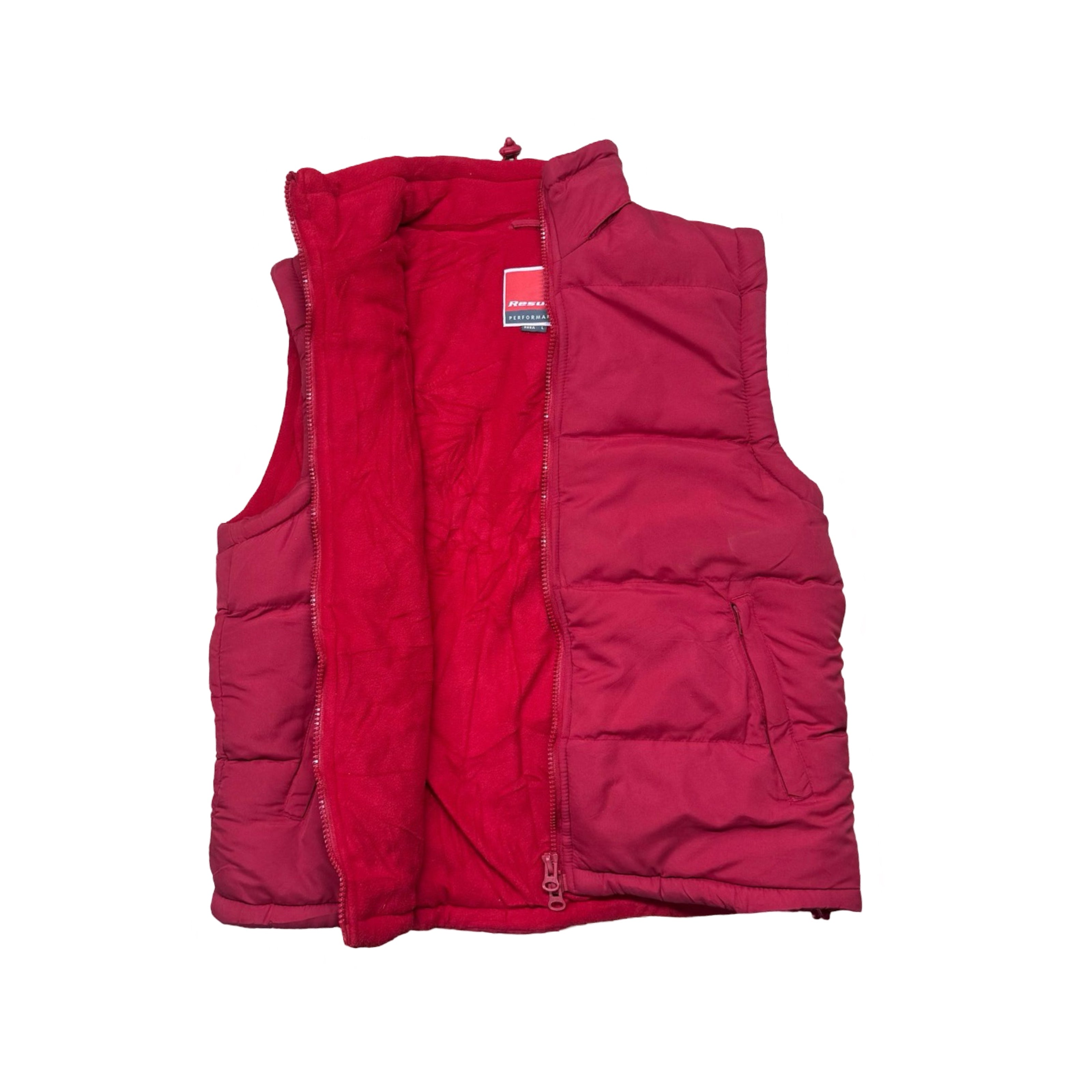 Result Red Puffer Vest with Fleece Lining and Foldable Hood | Large