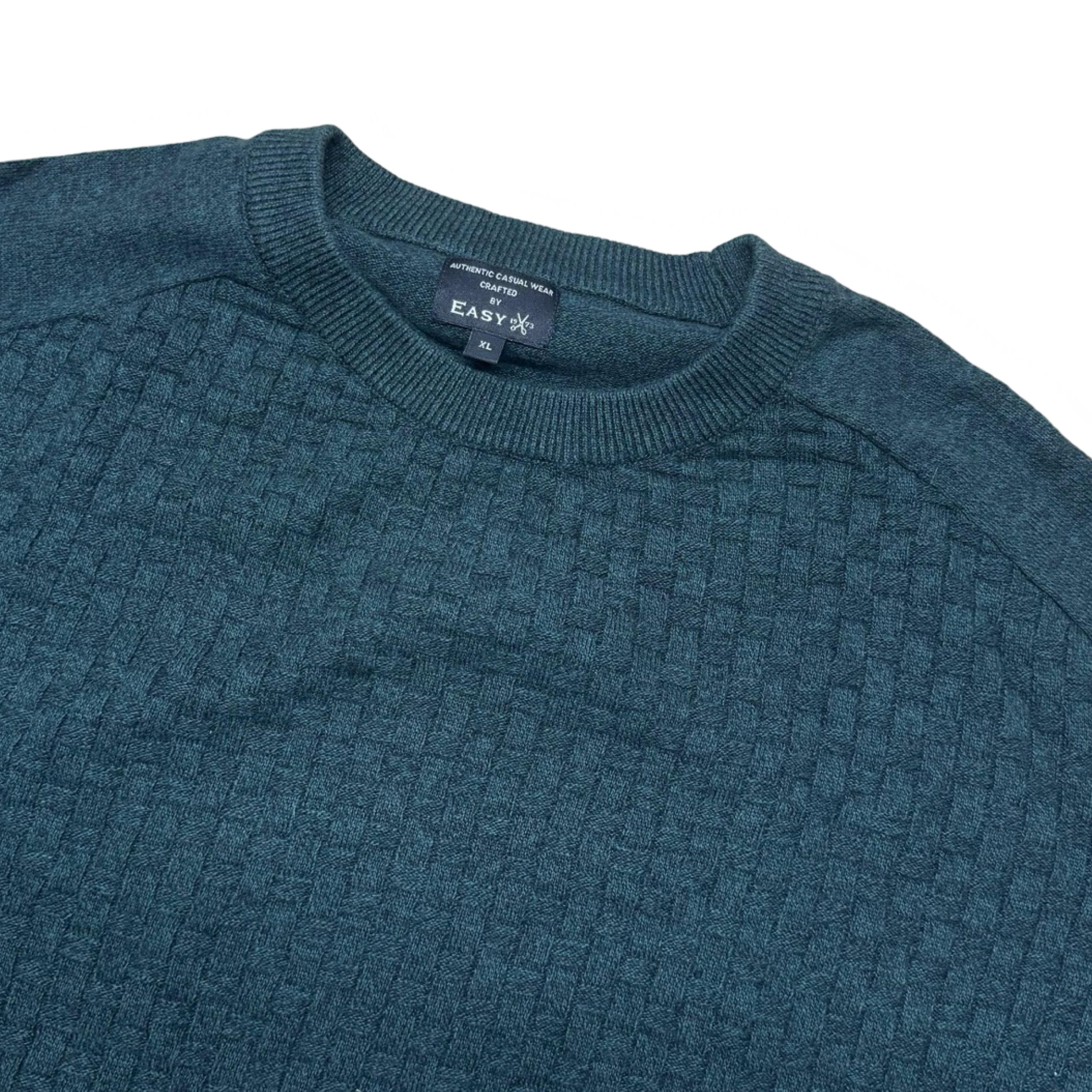 Easy Green Knitted Texture Crew Neck Sweater | XL