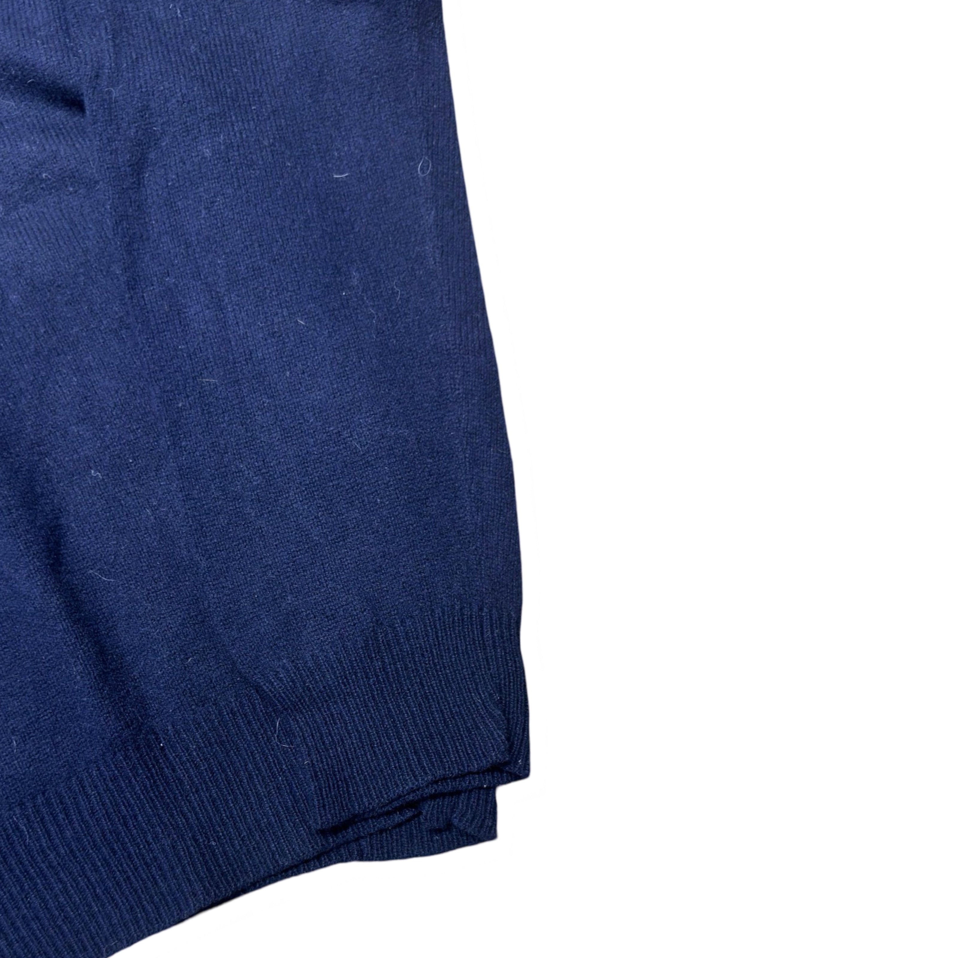 Ralph Lauren Navy V-Neck Lambswool Sweater | Large