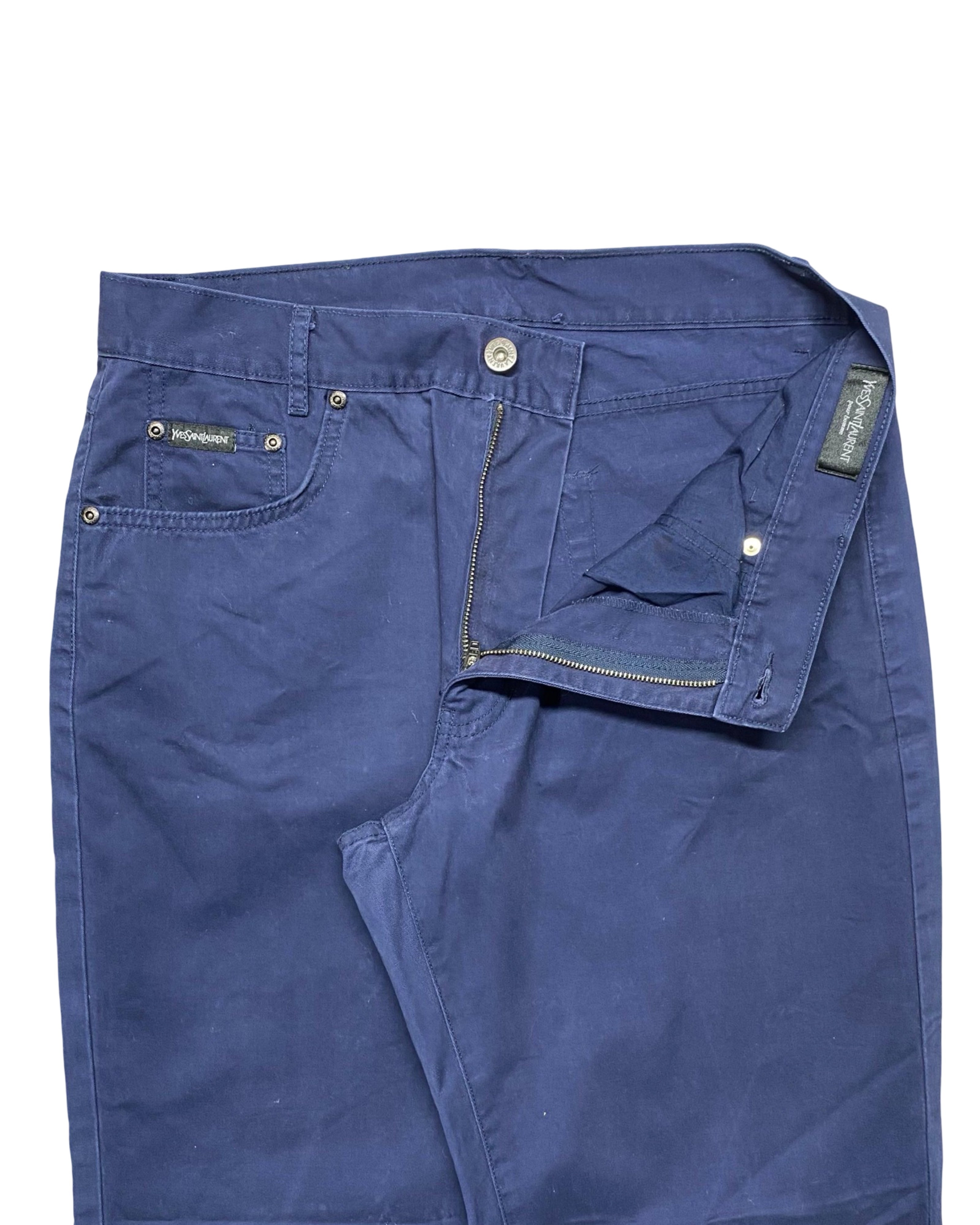 Yves Saint Laurent pour Homme Jeans – Navy Blue Embroidered Denim | Waist 32” | Length 38.5”