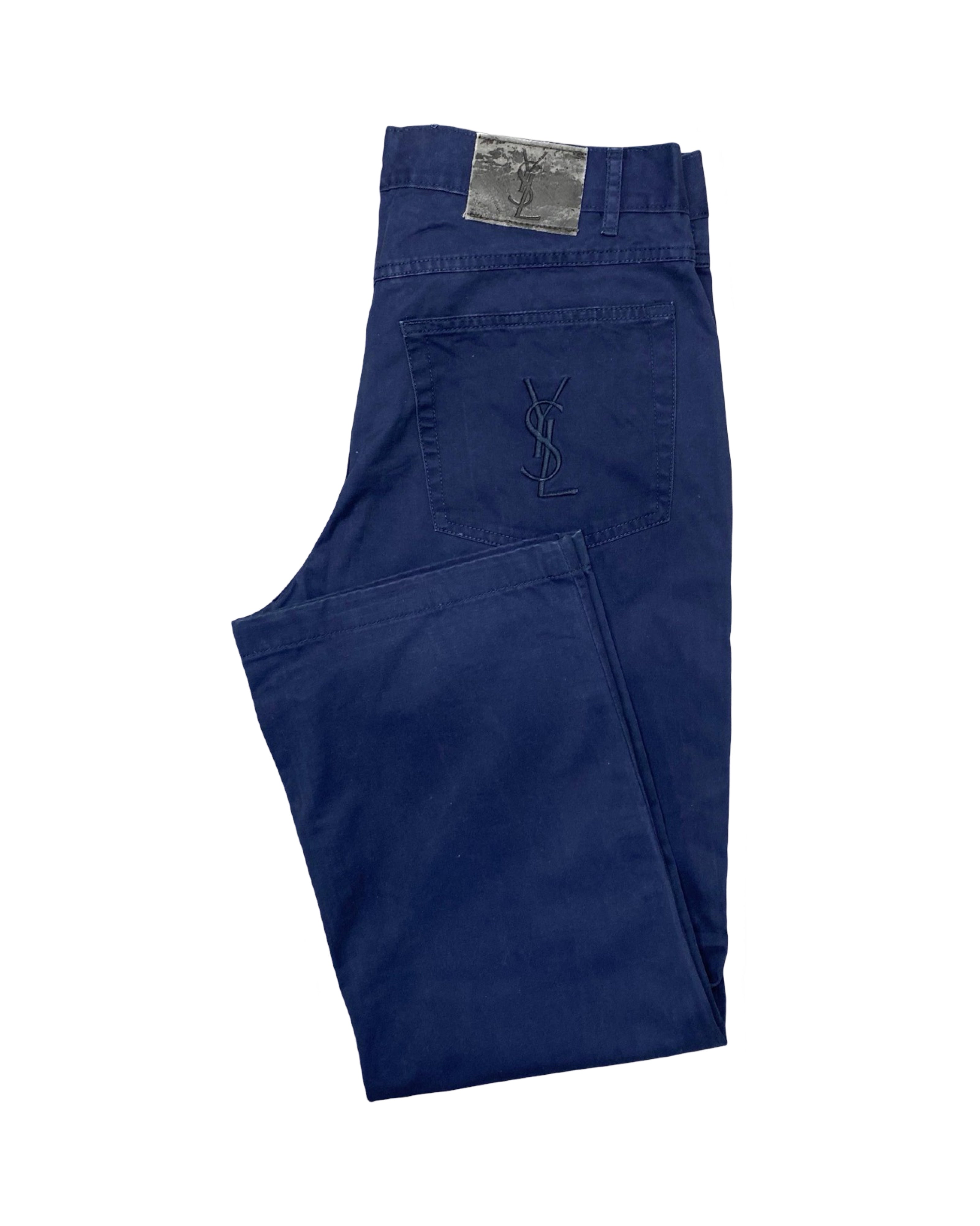 Yves Saint Laurent pour Homme Jeans – Navy Blue Embroidered Denim | Waist 32” | Length 38.5”