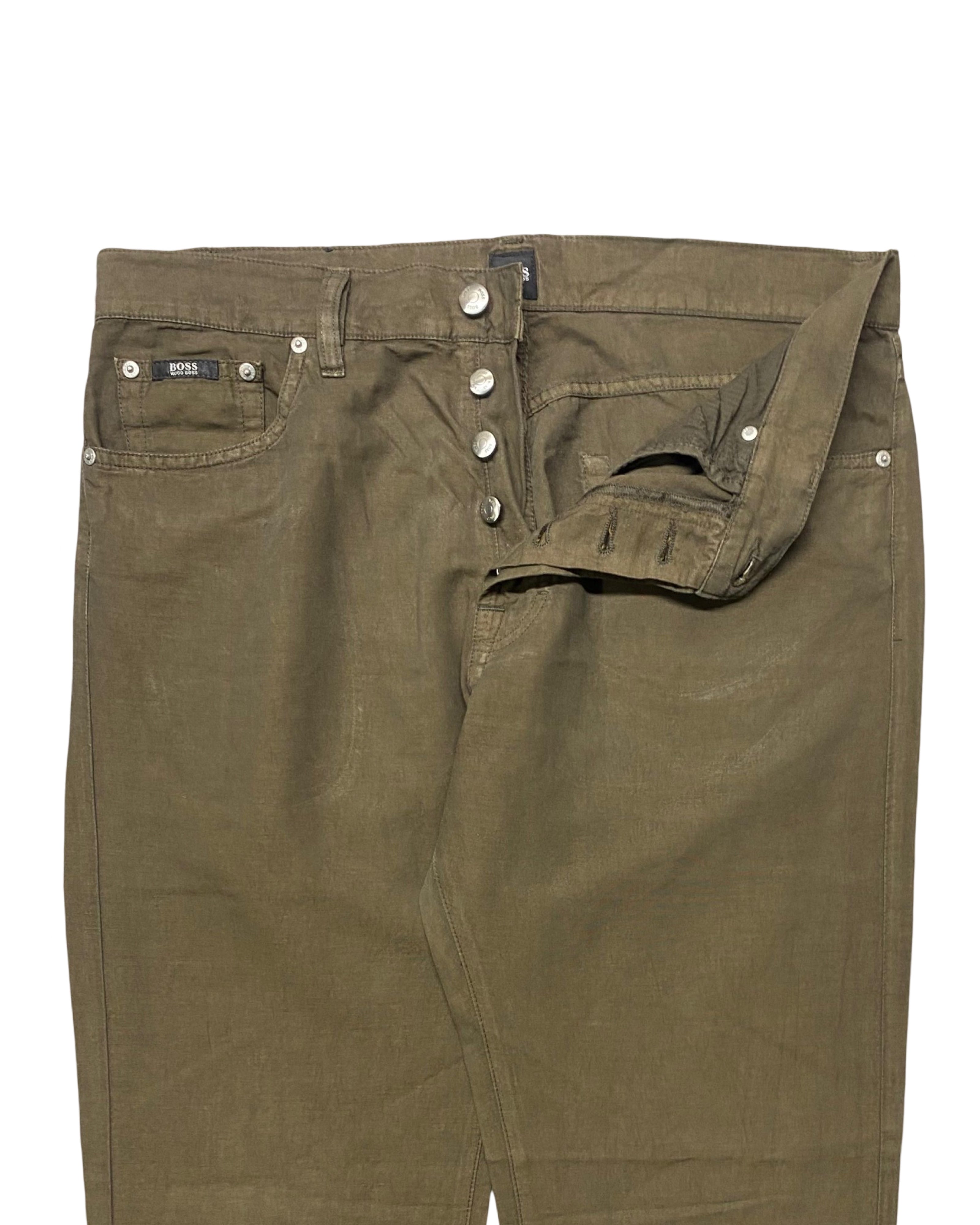 Hugo Boss Olive Denim Pants – Refined Utility Style | Waist 35” | Length 42”