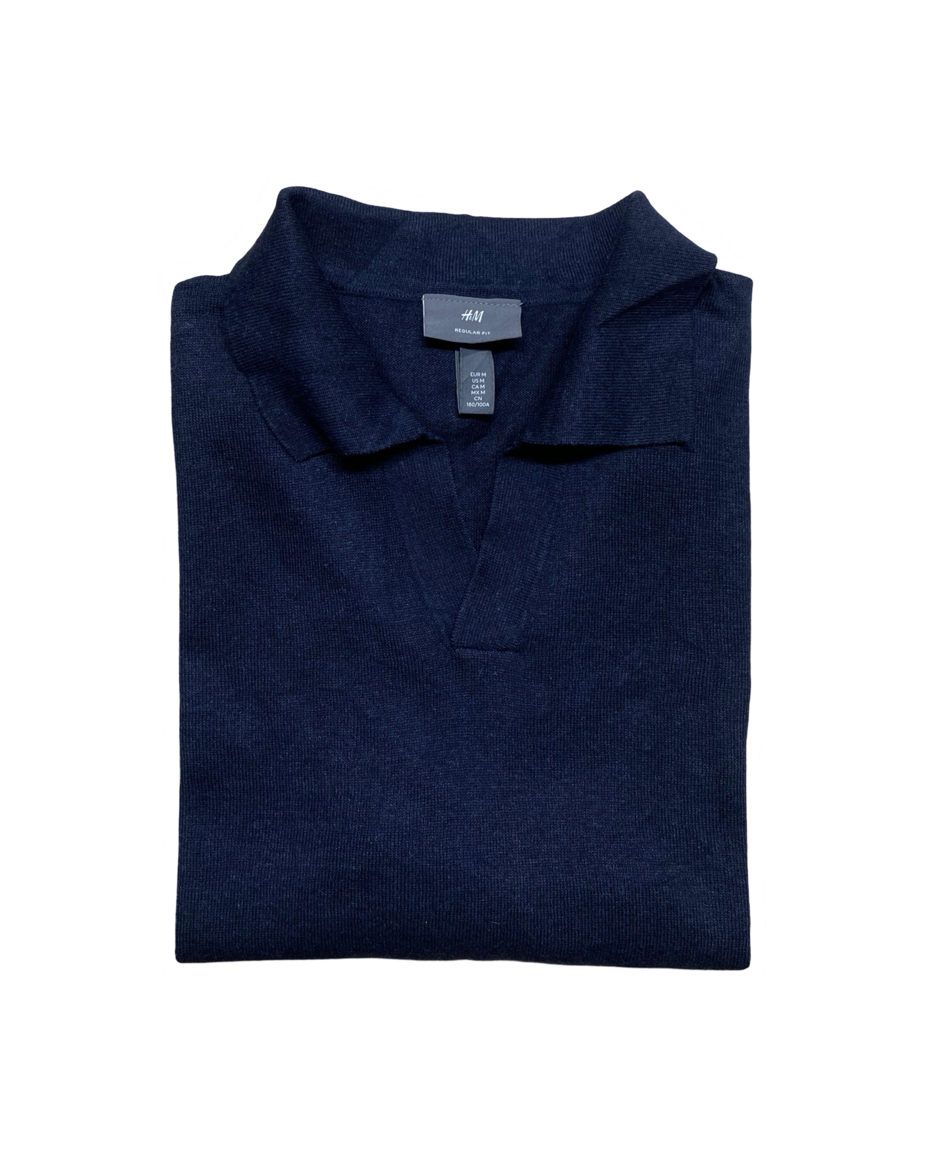 H&M Navy Blue Knitted Polo Shirt | Medium | Chest 21”