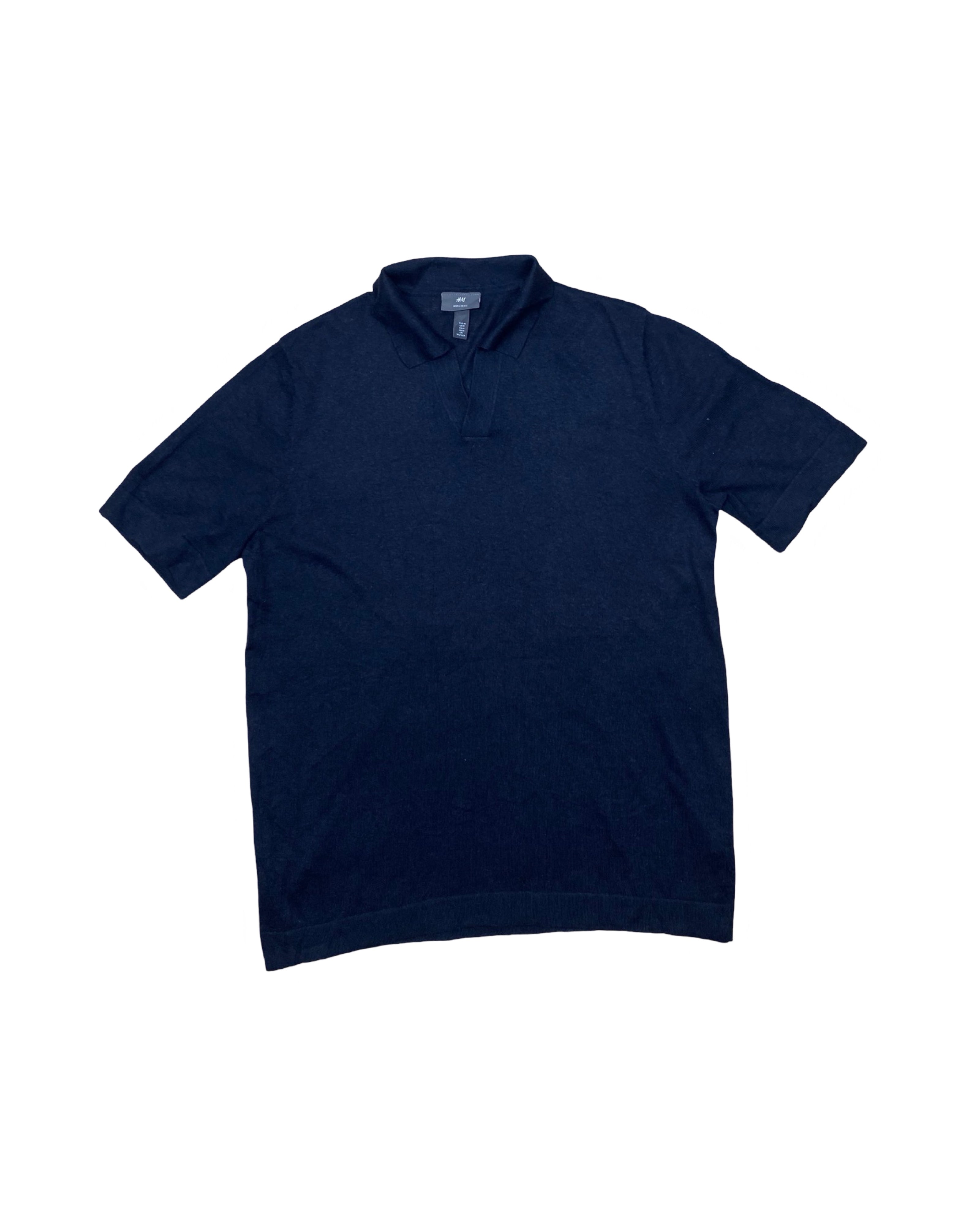 H&M Navy Blue Knitted Polo Shirt | Medium | Chest 21”