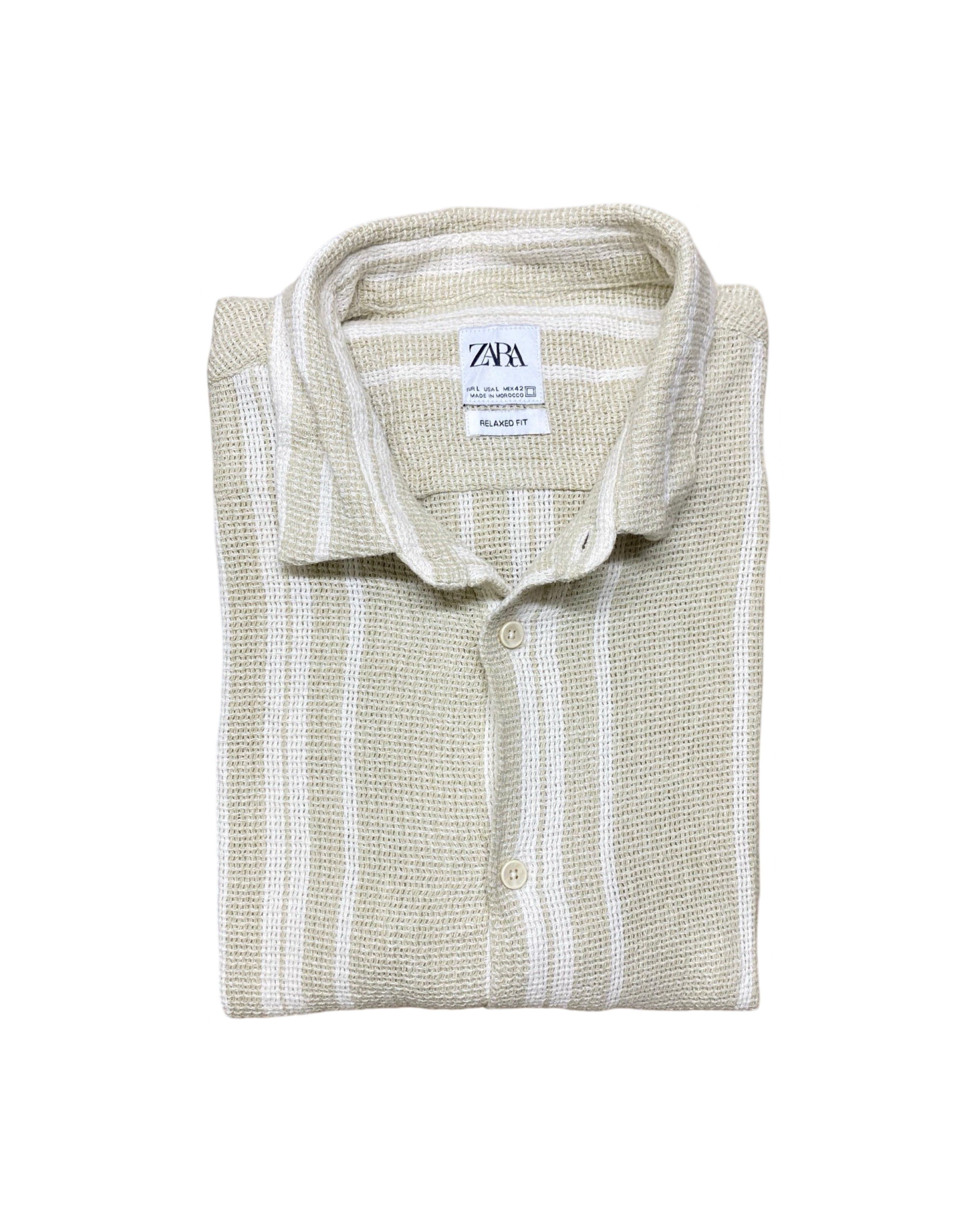 ZARA Beige & White Striped Relaxed Fit knitted Shirt | M | Chest 22”