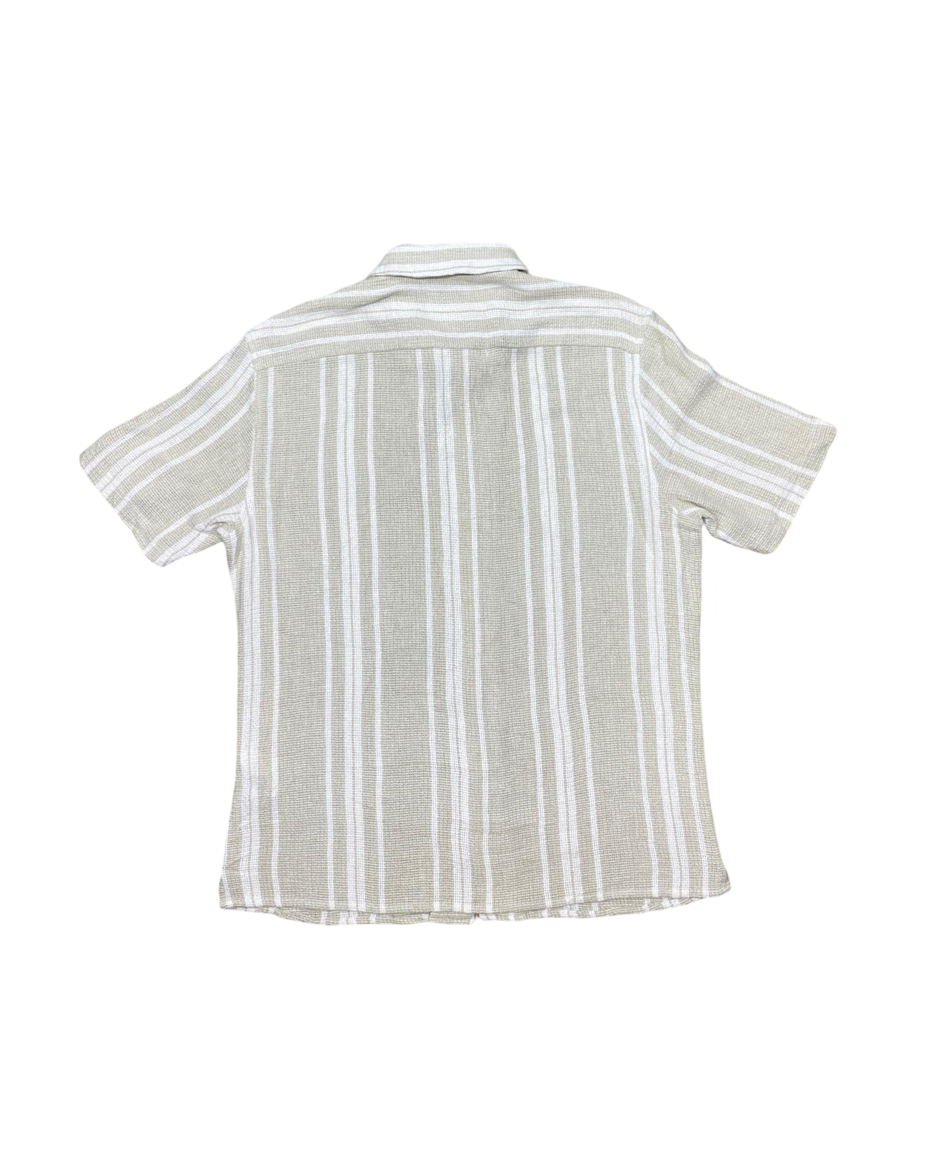 ZARA Beige & White Striped Relaxed Fit knitted Shirt | M | Chest 22”