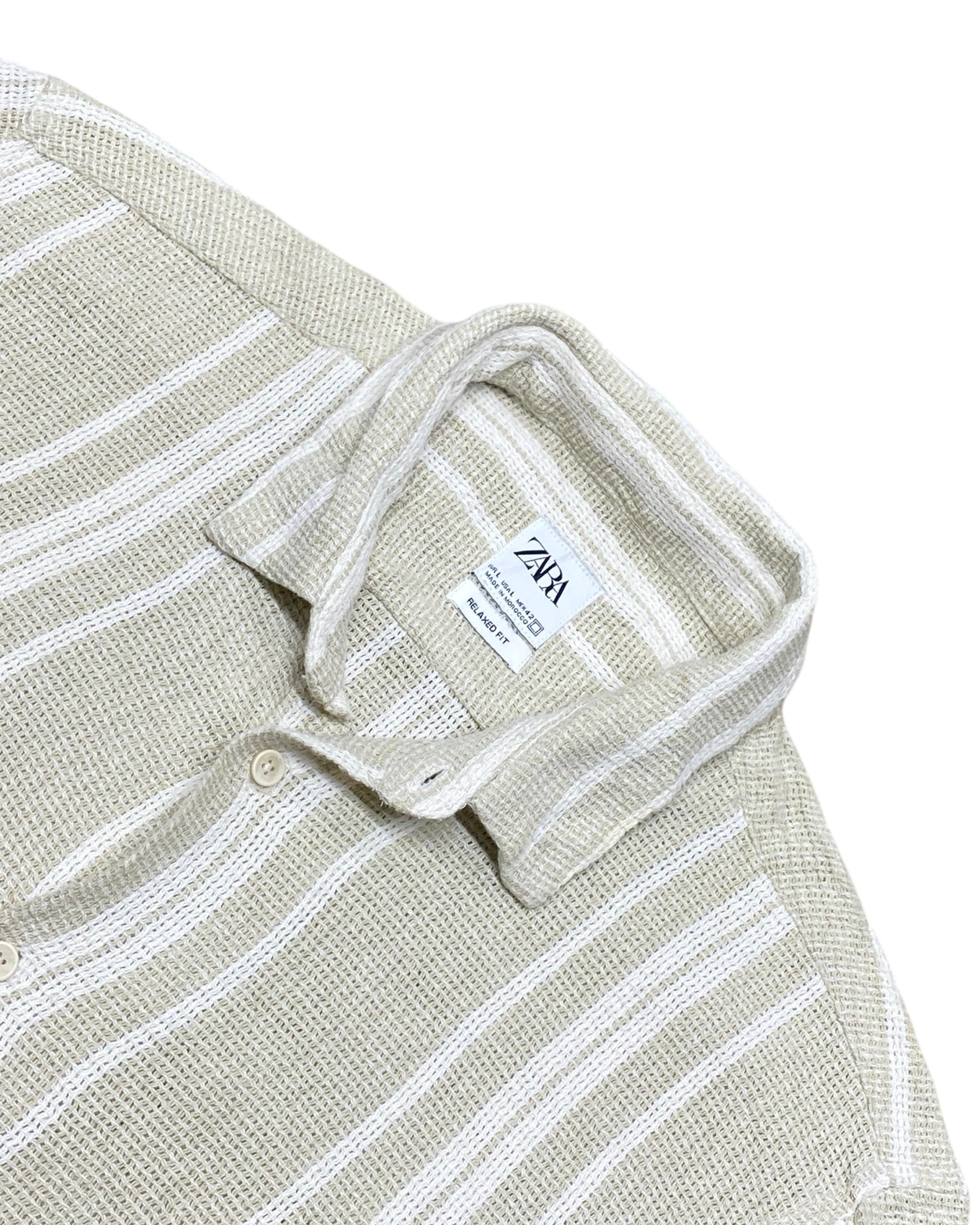 ZARA Beige & White Striped Relaxed Fit knitted Shirt | M | Chest 22”