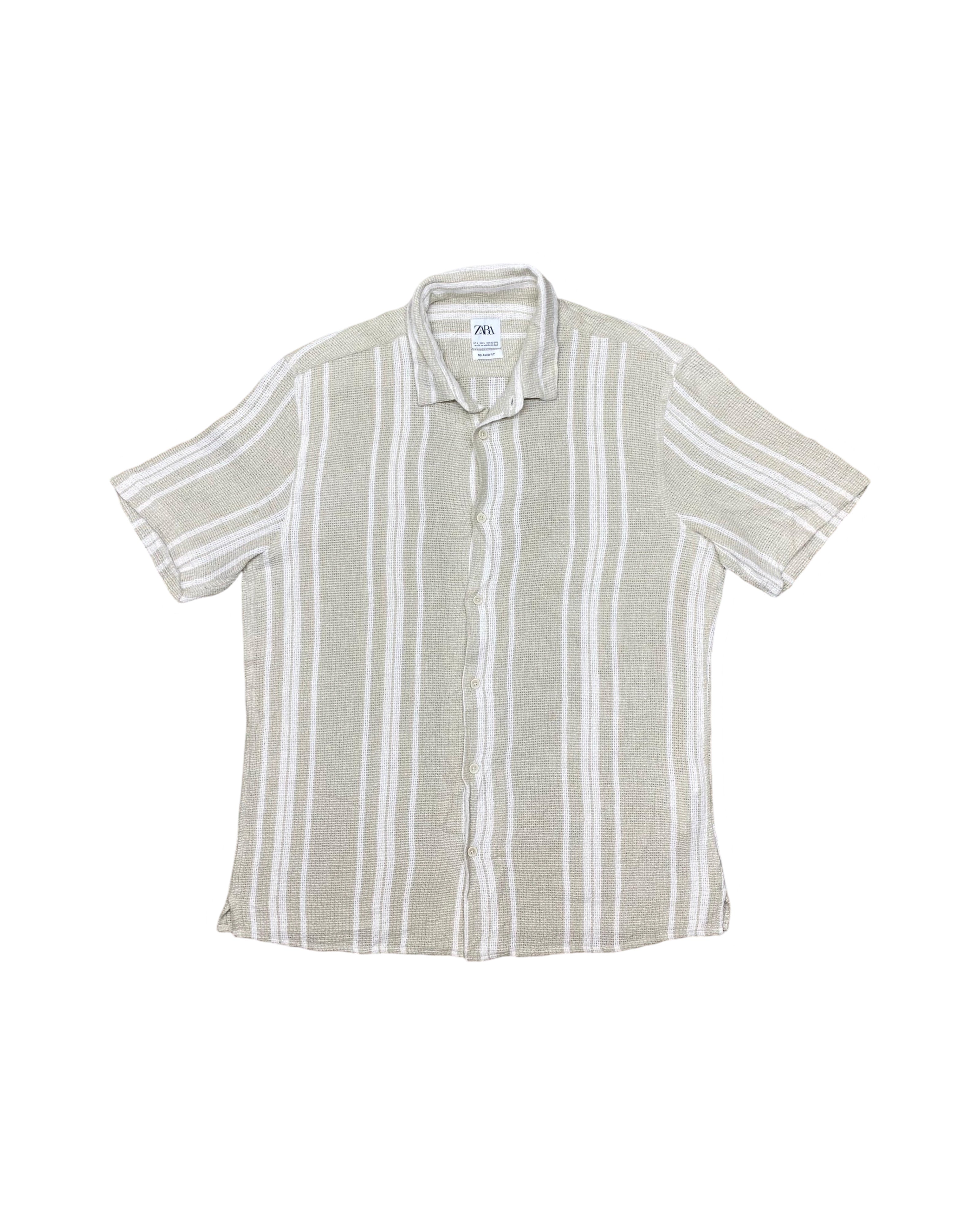 ZARA Beige & White Striped Relaxed Fit knitted Shirt | M | Chest 22”