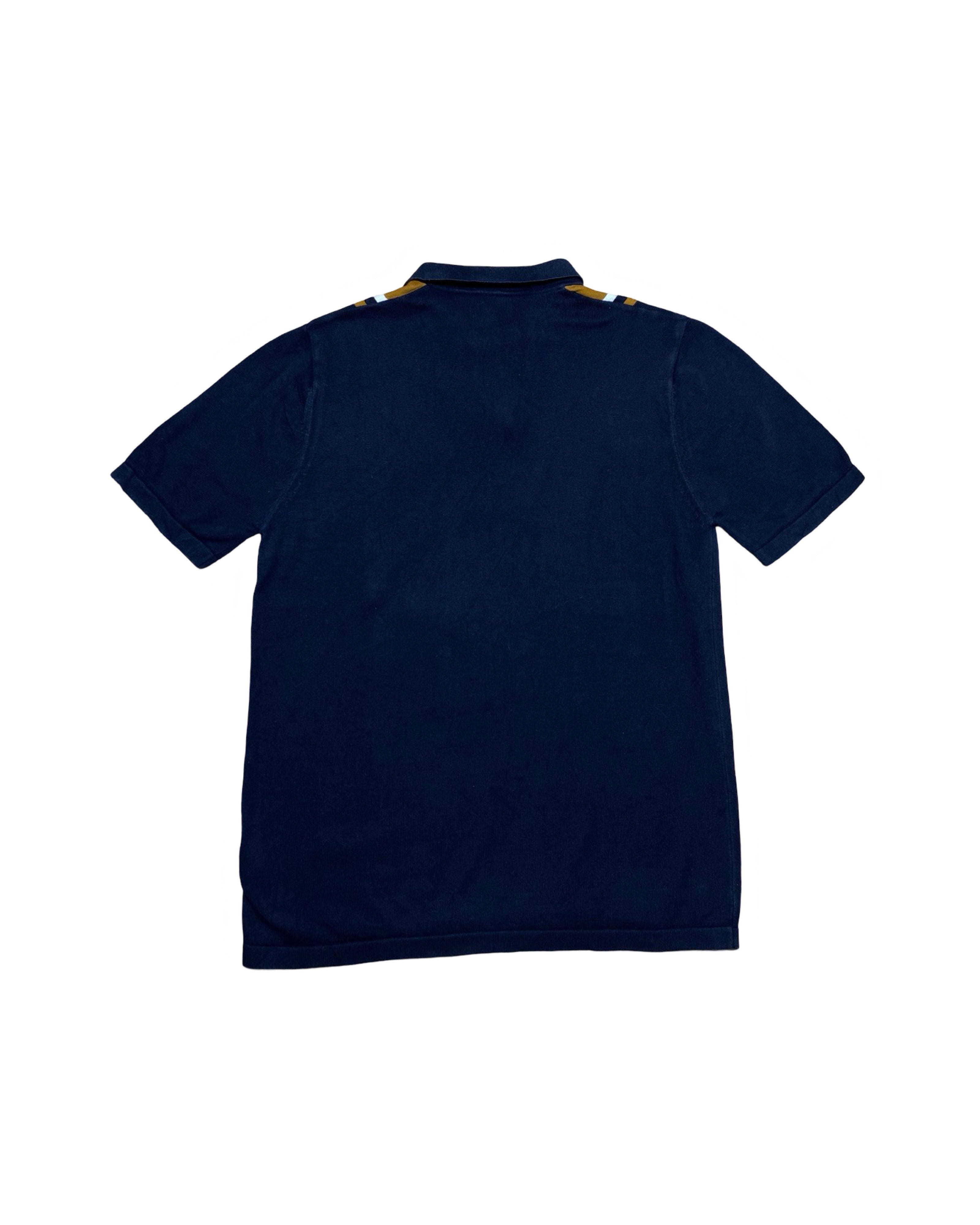 Next Navy & Mustard Striped Knitted Polo Shirt | Medium | Chest 19”