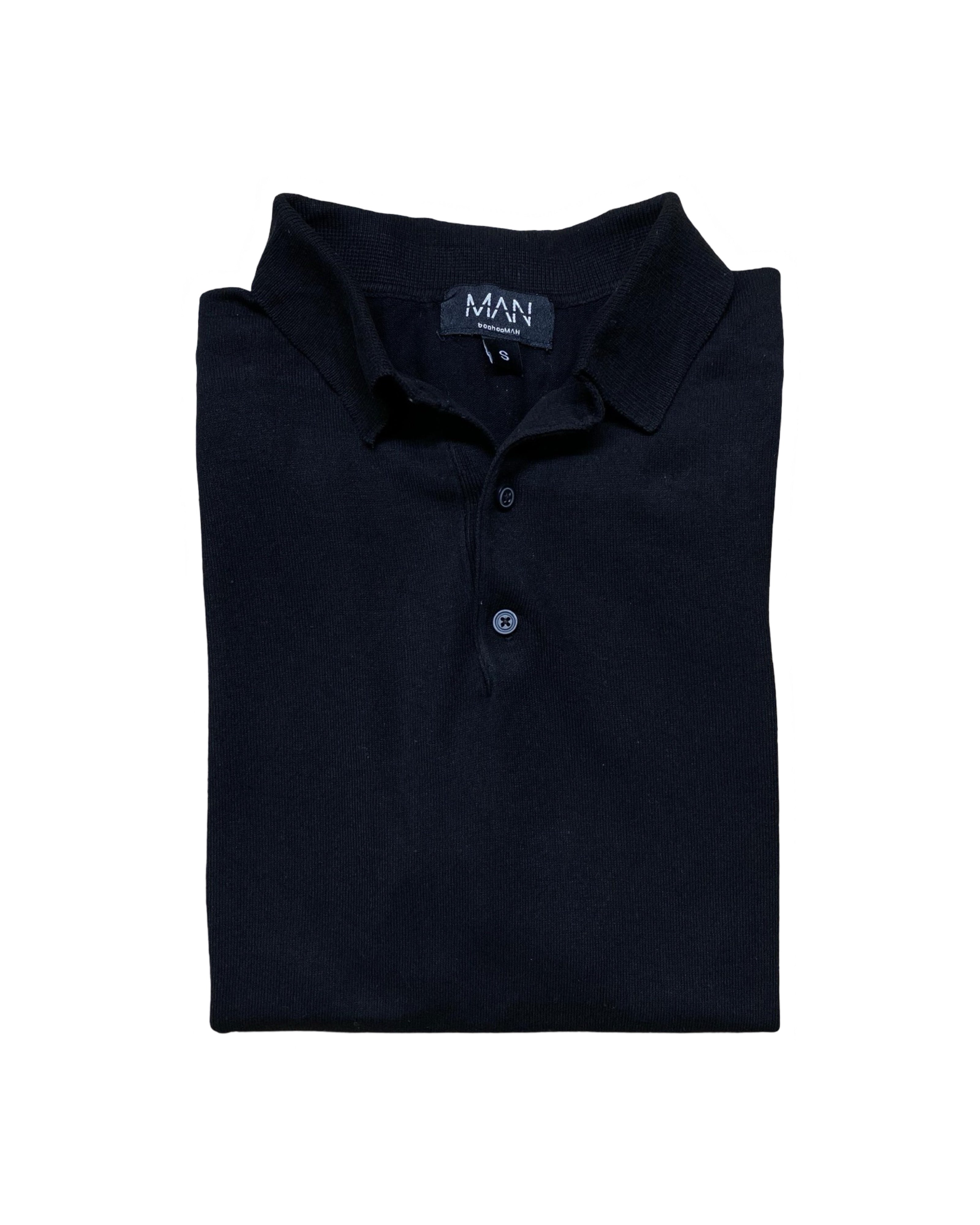 MAN Black Knitted Polo Shirt | Small | Chest 18.5”