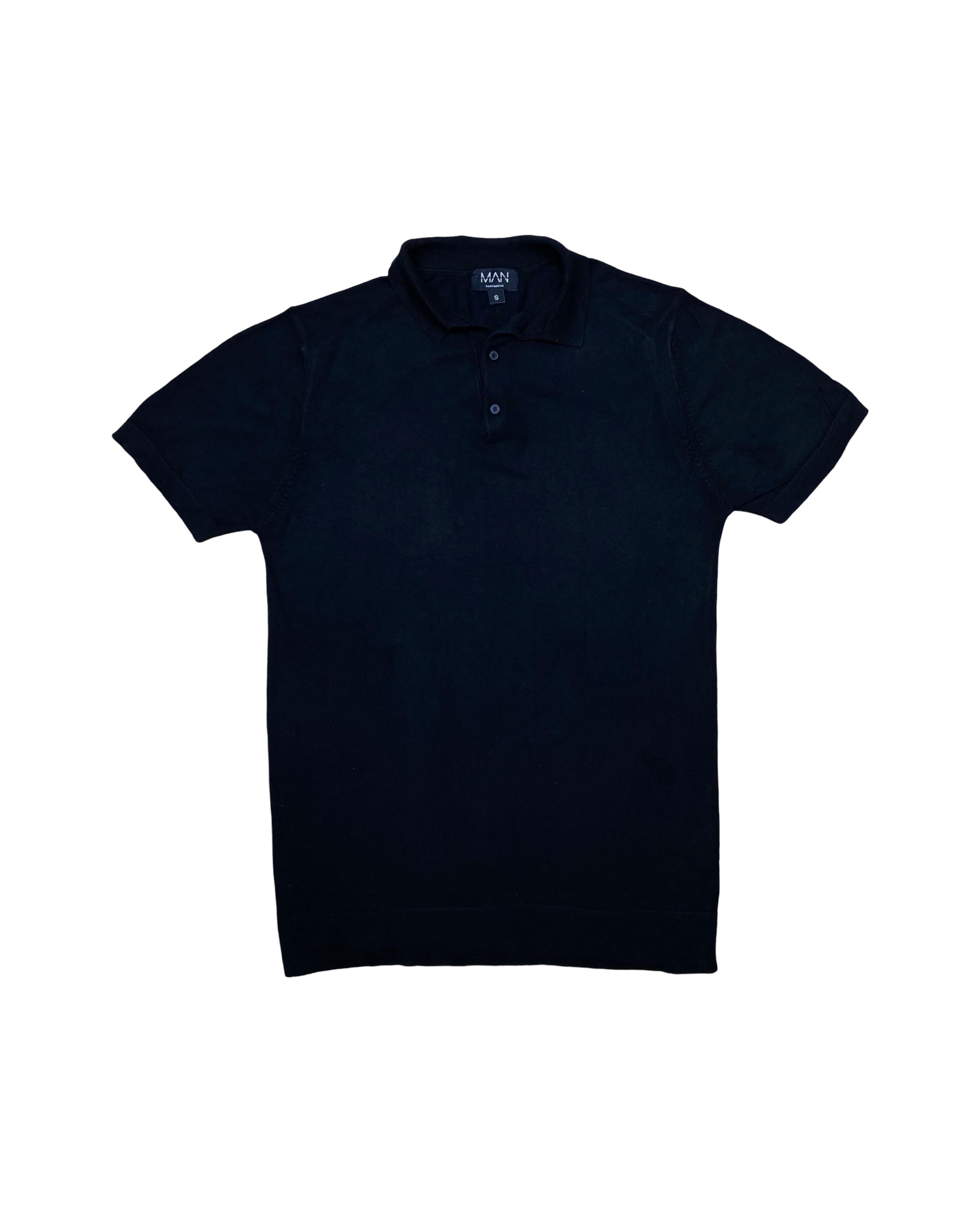 MAN Black Knitted Polo Shirt | Small | Chest 18.5”