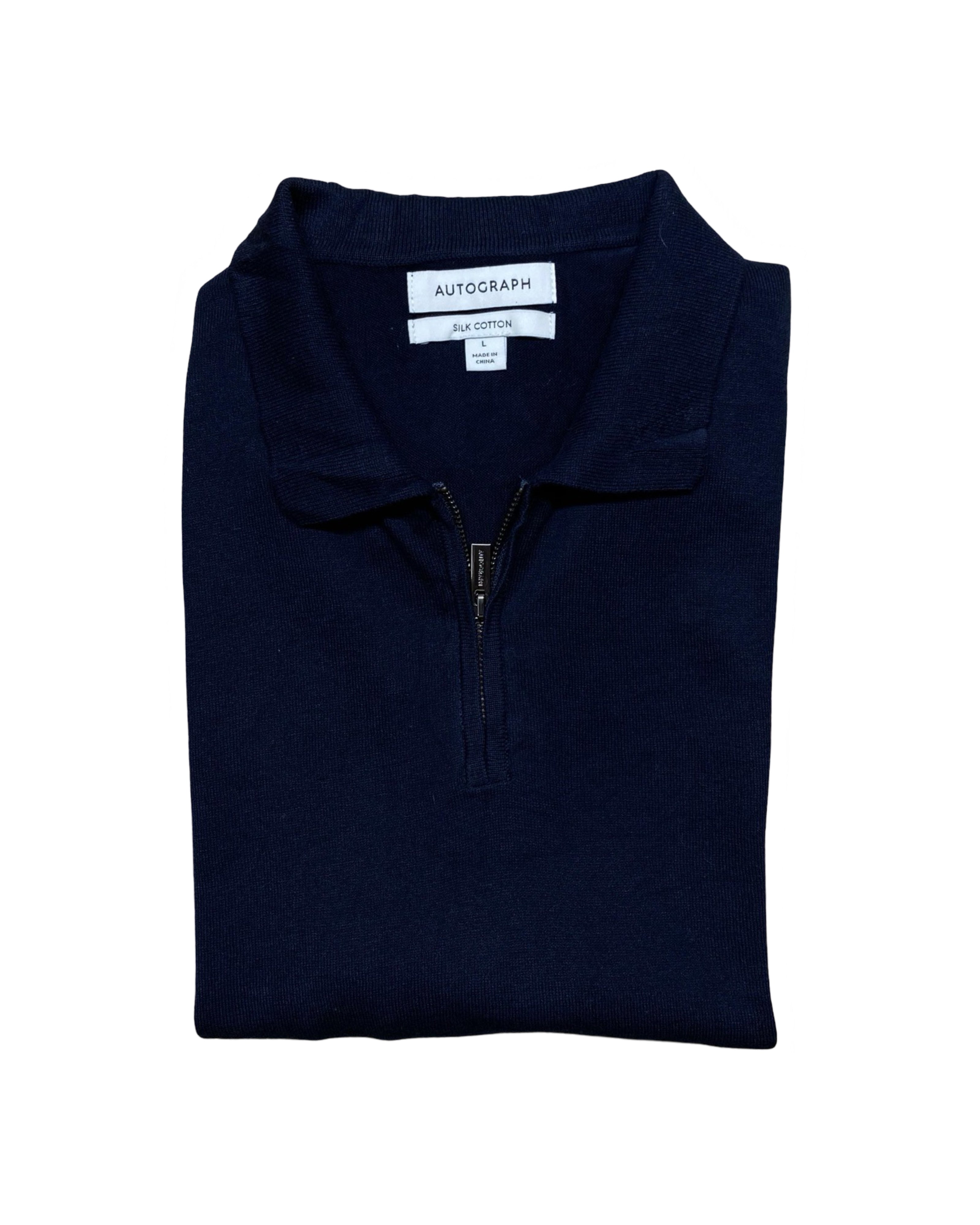Autograph Navy Blue Knitted Polo Shirt | Large | Chest 22.5”