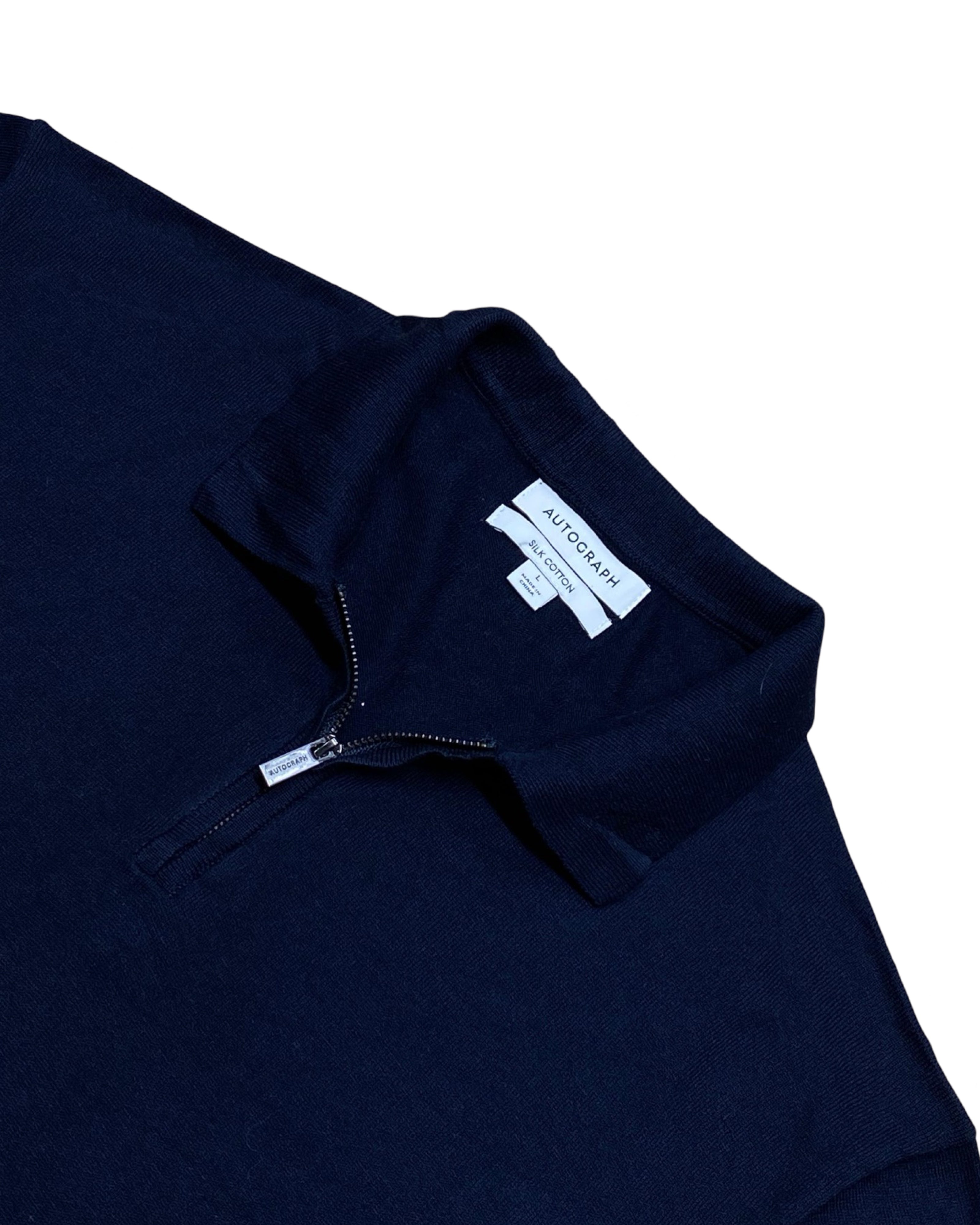 Autograph Navy Blue Knitted Polo Shirt | Large | Chest 22.5”