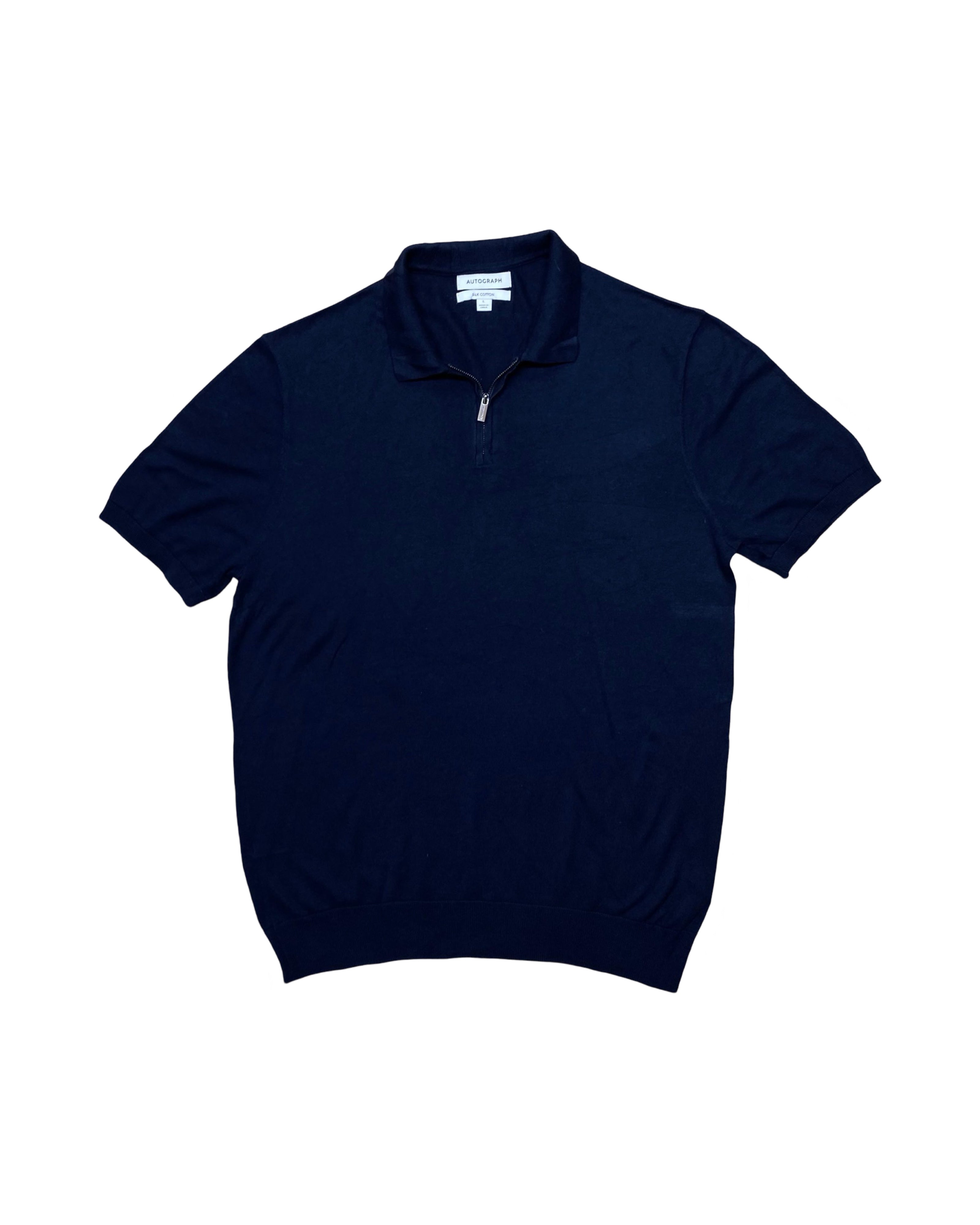 Autograph Navy Blue Knitted Polo Shirt | Large | Chest 22.5”