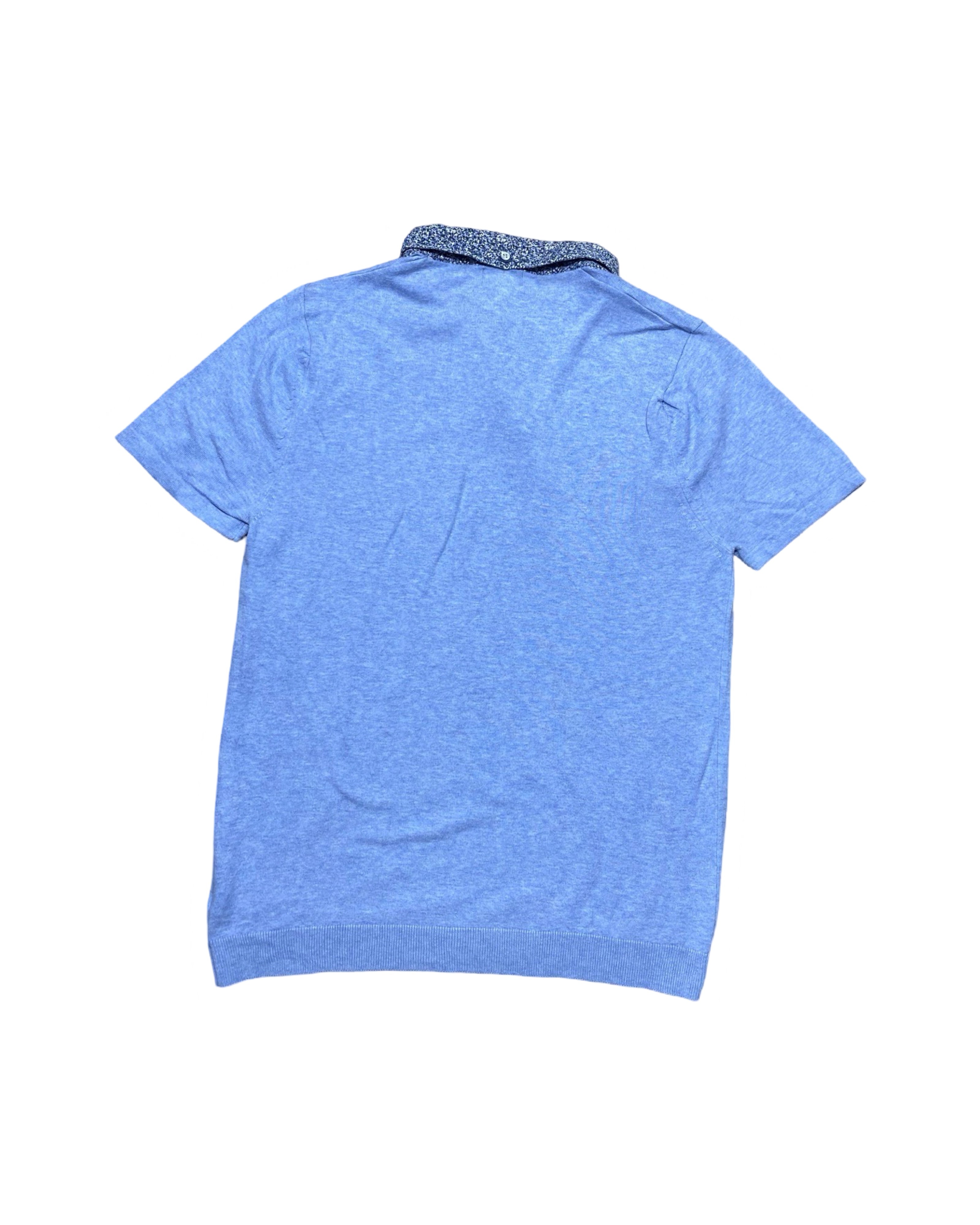 Next Light Blue Polo Shirt with Floral Collar | S | Chest 18”