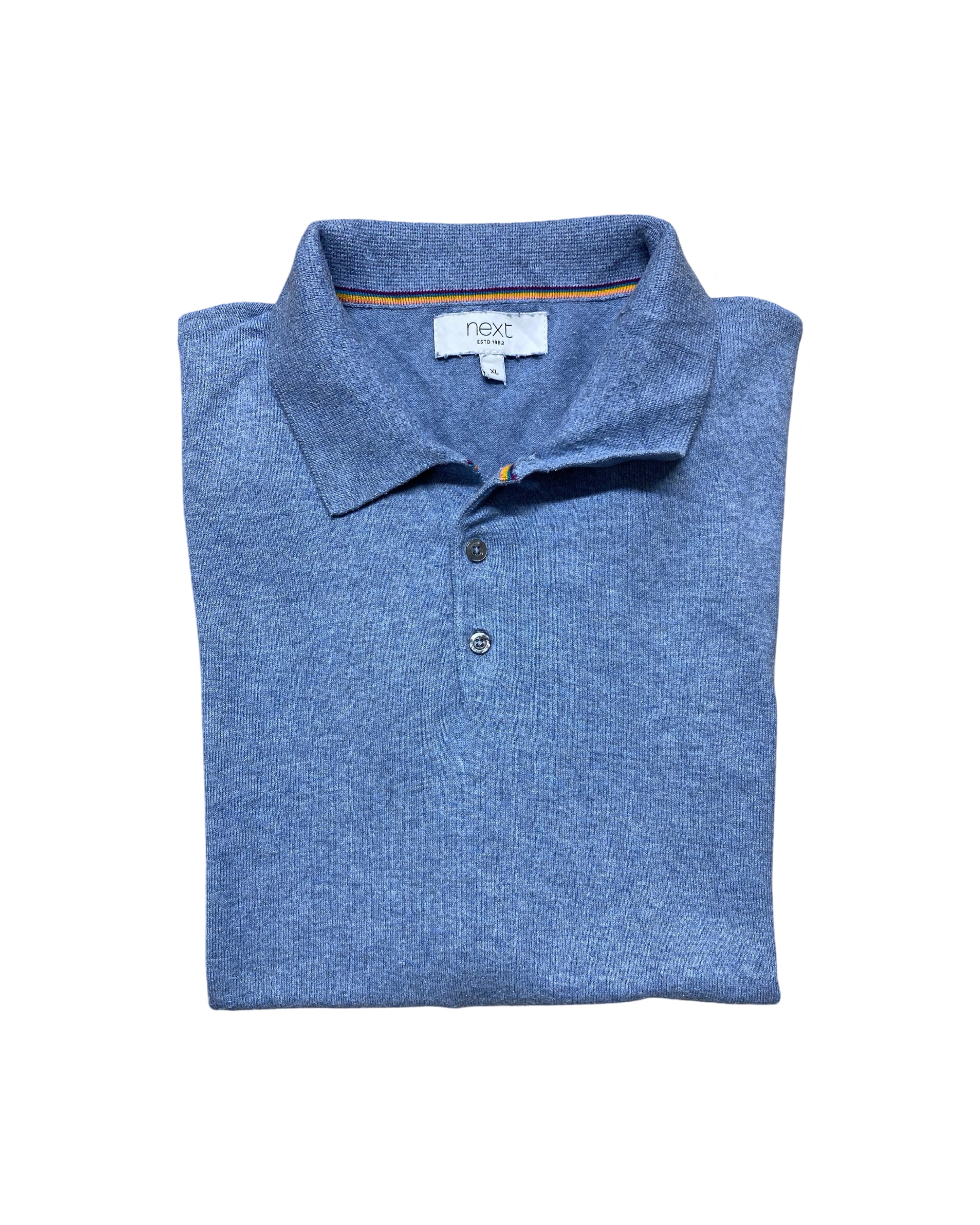 Next Blue Knitted Polo Shirt | Medium | Chest 21”