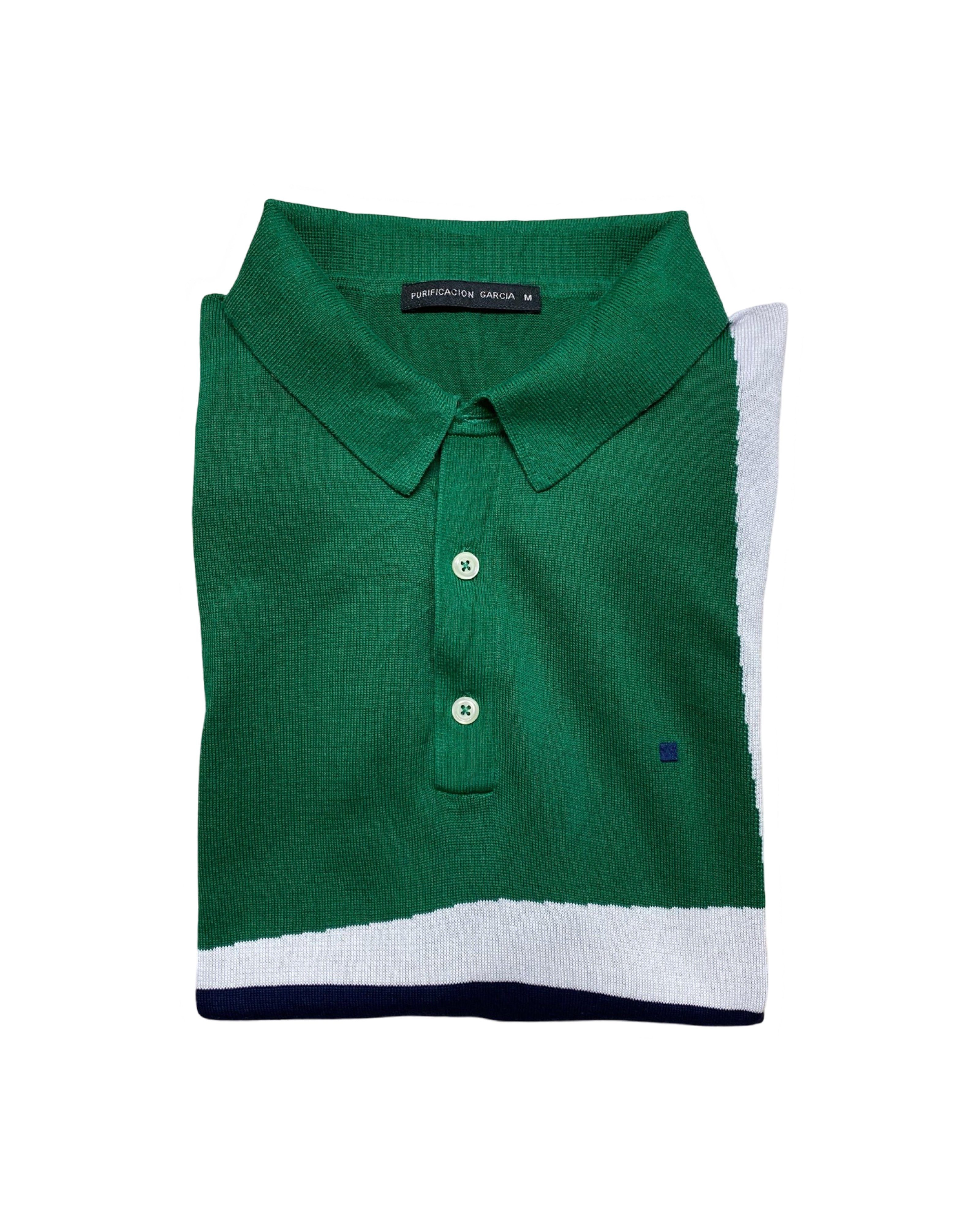 Purificación Garcia Green-Navy Panel Polo Shirt | M | Chest 19”