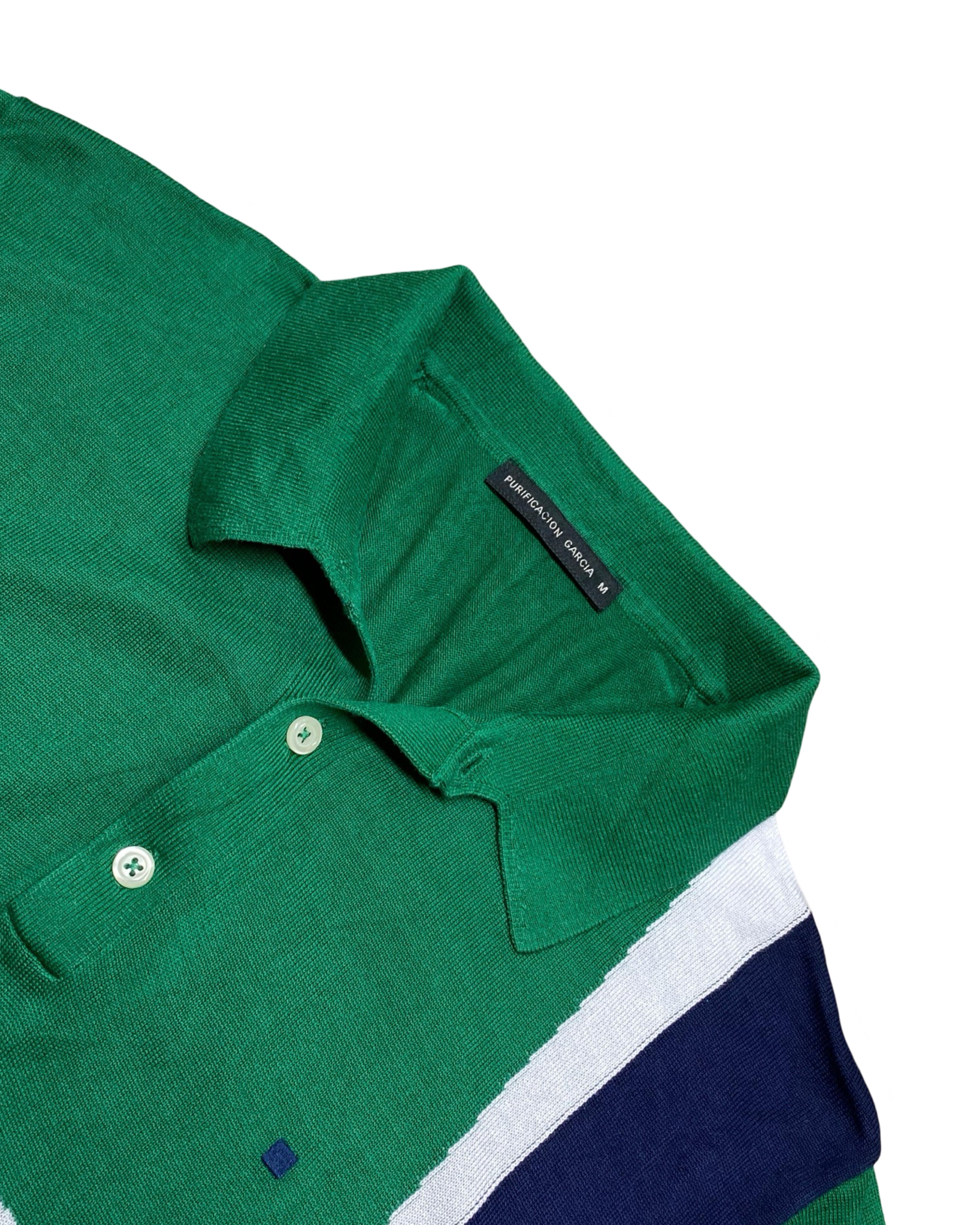 Purificación Garcia Green-Navy Panel Polo Shirt | M | Chest 19”