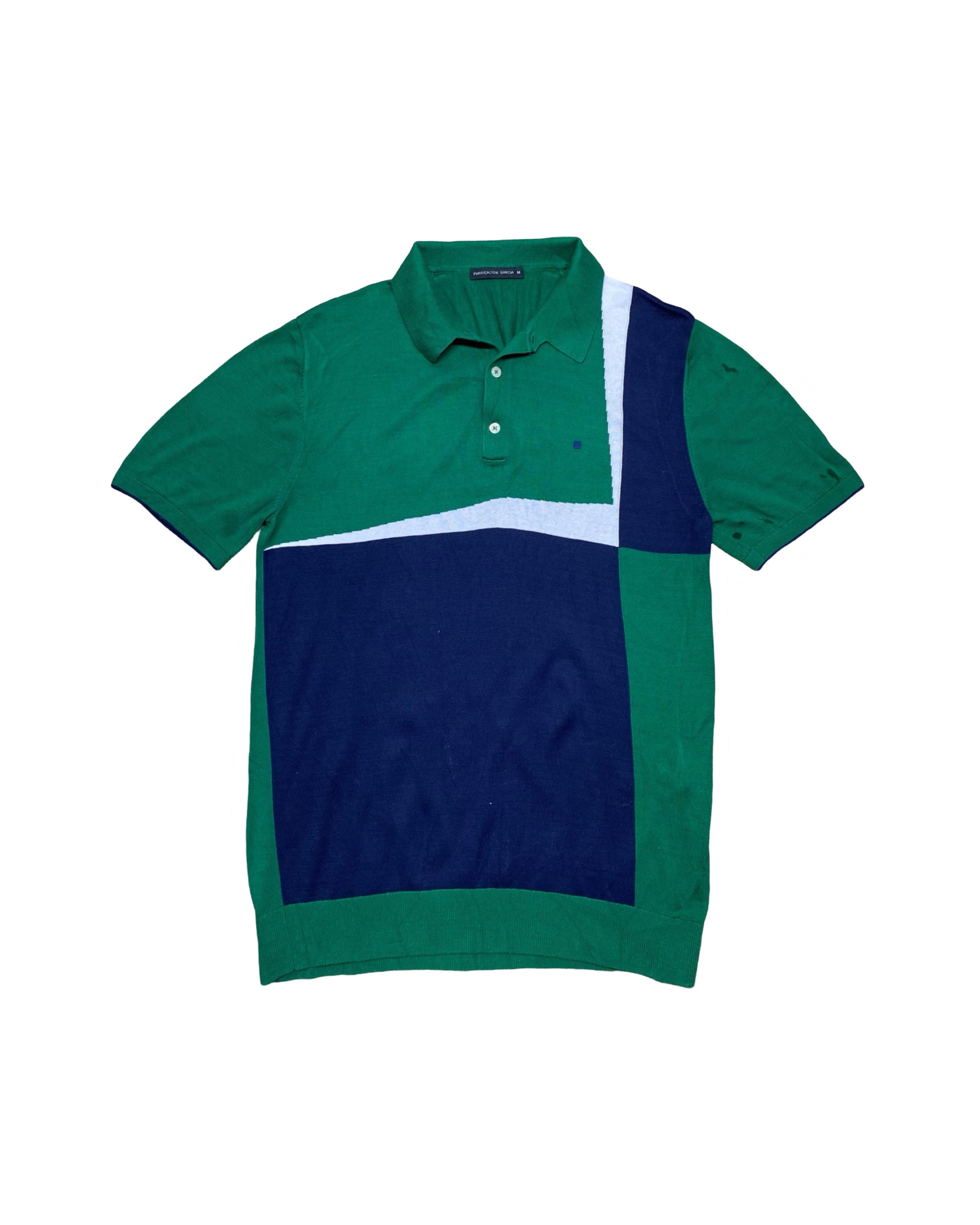 Purificación Garcia Green-Navy Panel Polo Shirt | M | Chest 19”