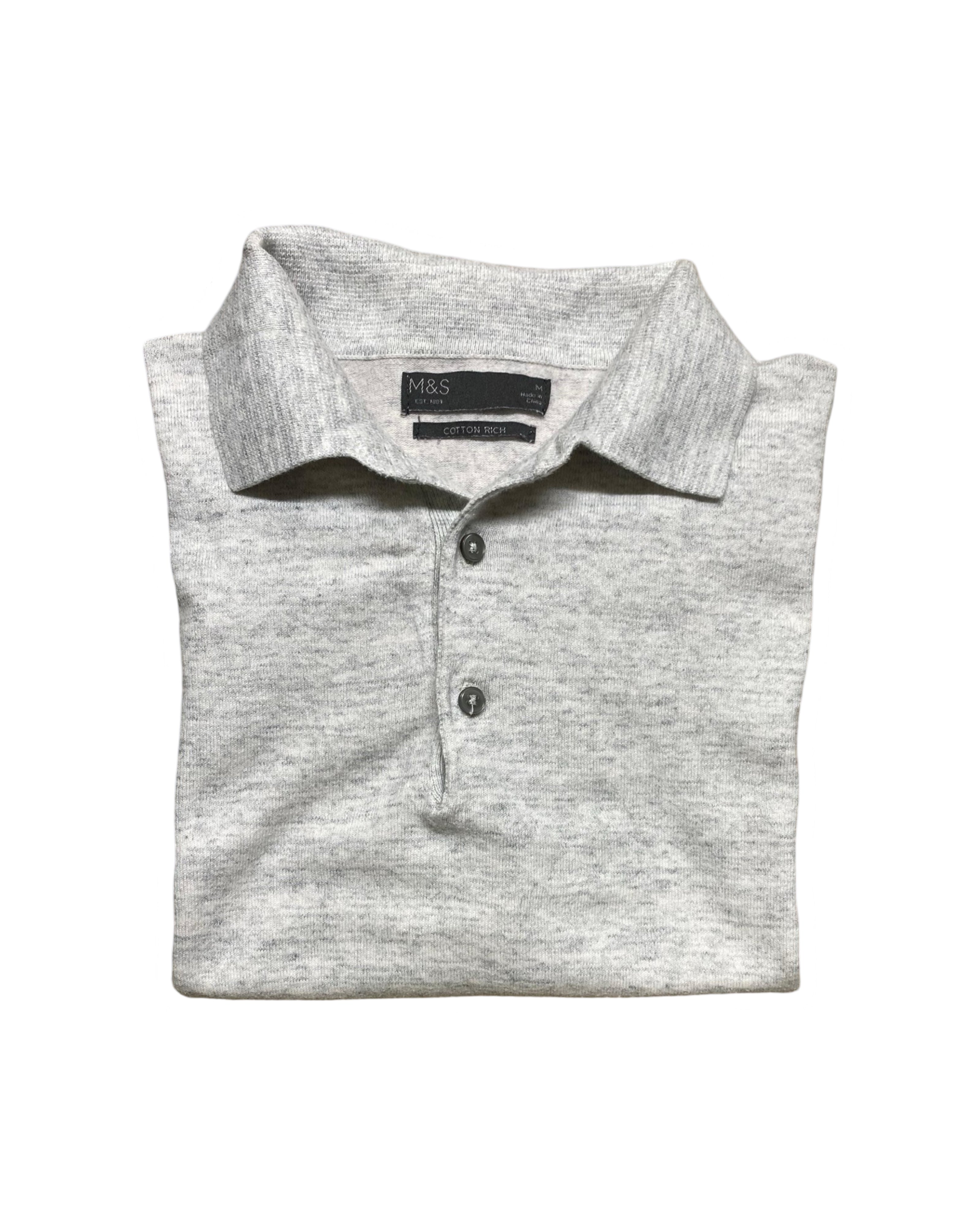 M&S Grey Knitted Polo Shirt | M | Chest 20”