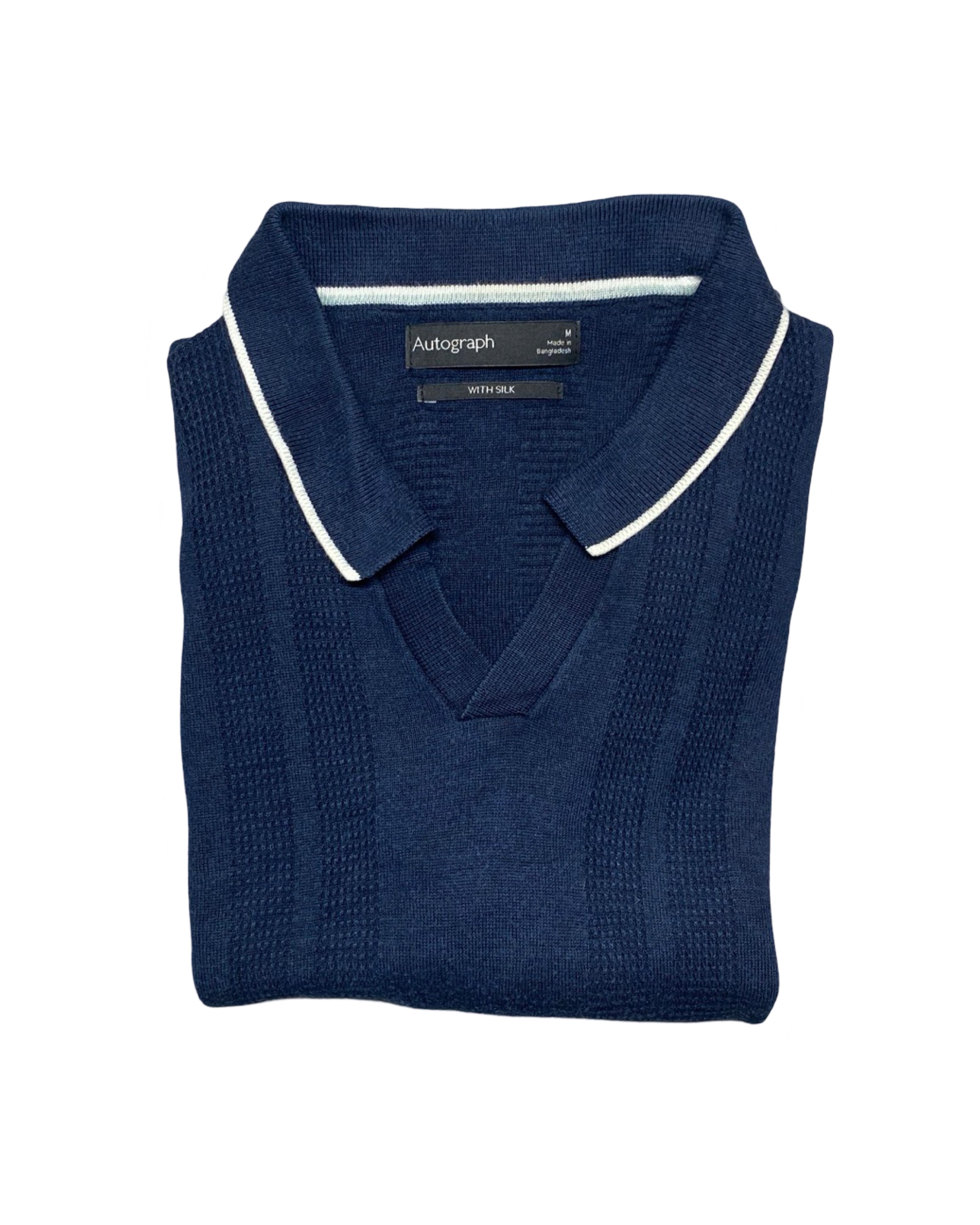 AUTOGRAPH Blue Knitted Polo Shirt | Small/Medium | Chest 19”