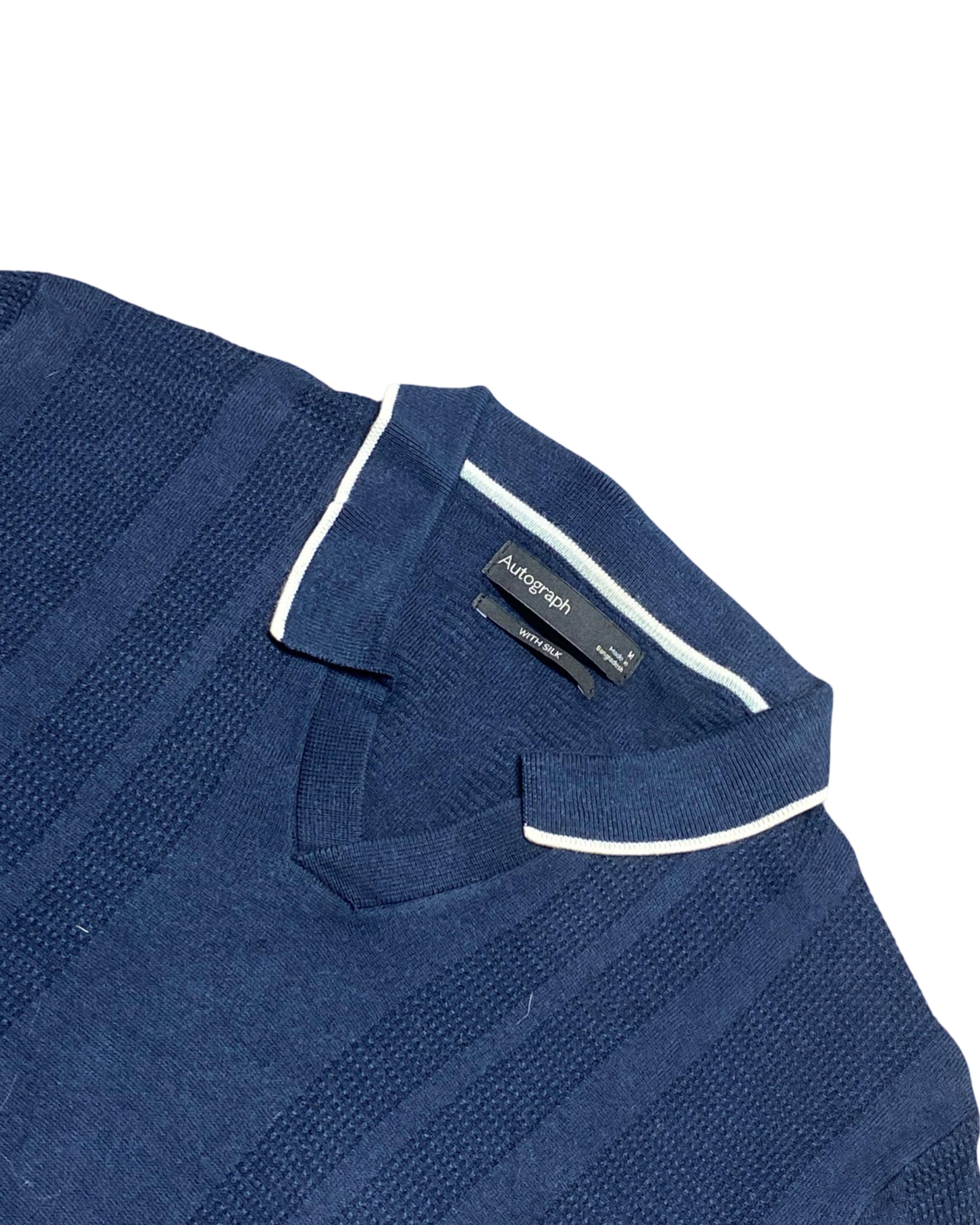 AUTOGRAPH Blue Knitted Polo Shirt | Small/Medium | Chest 19”