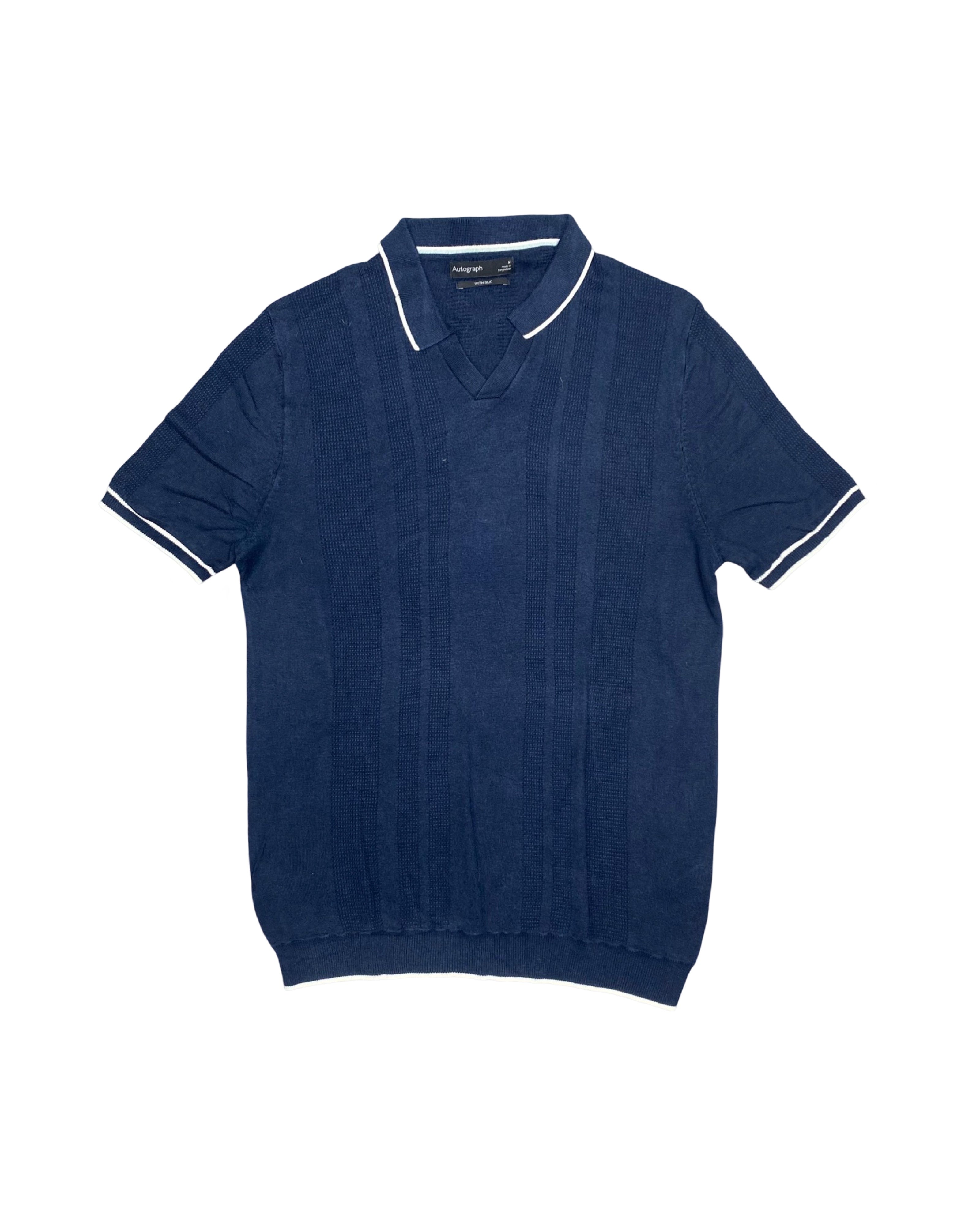 AUTOGRAPH Blue Knitted Polo Shirt | Small/Medium | Chest 19”